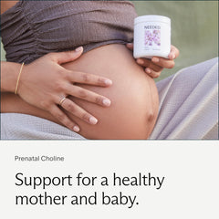 Needed Prenatal Choline capsules on white background emphasize convenient daily dosing.