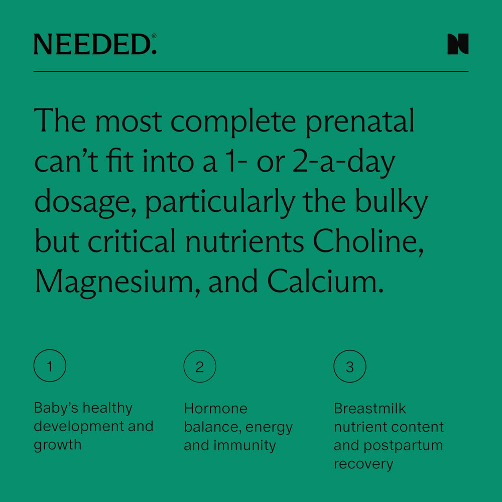 Needed Prenatal bottle with third-party testing seal signals quality.