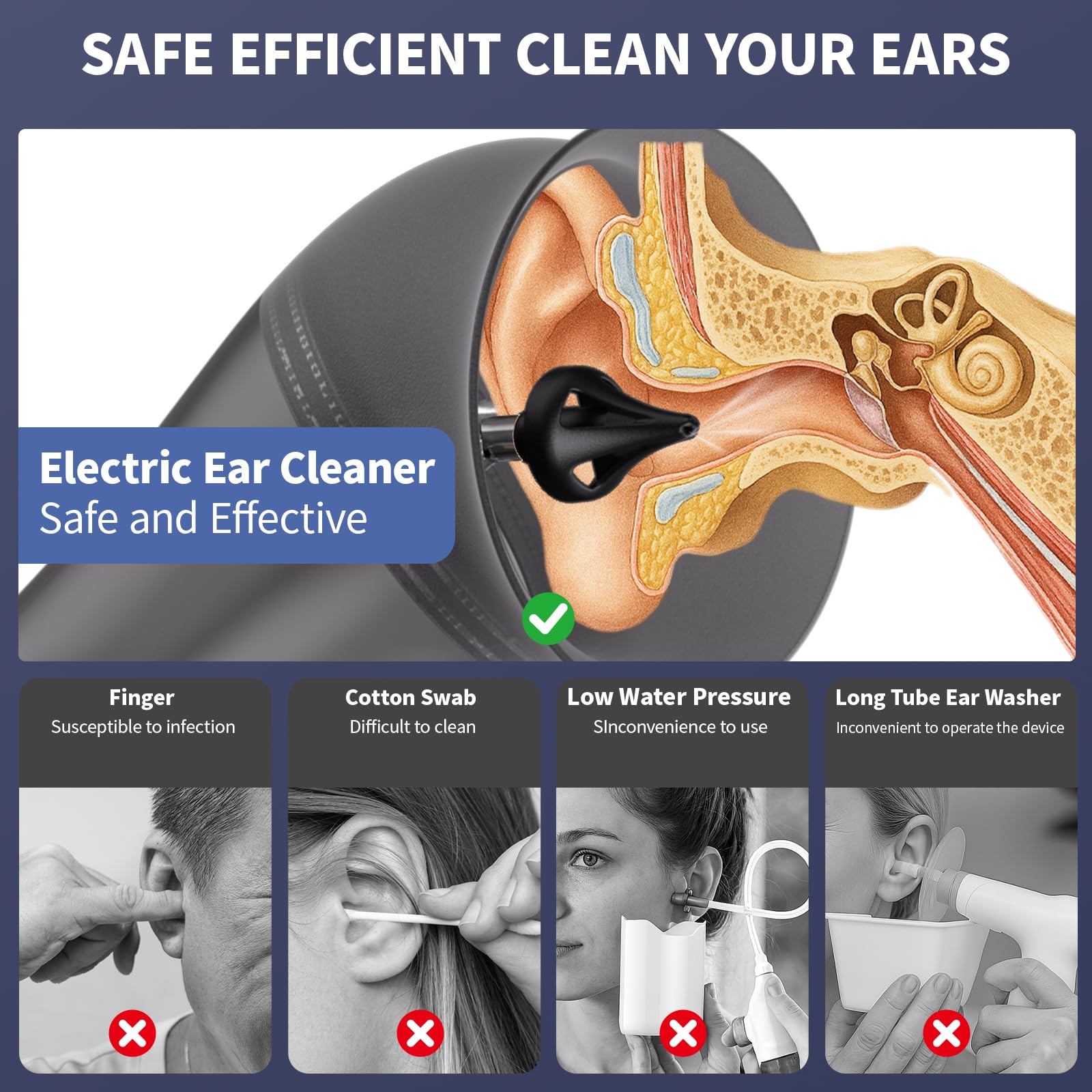 NEGAHU IPX7 waterproof ear cleaner ready for use in wet environments like showers.