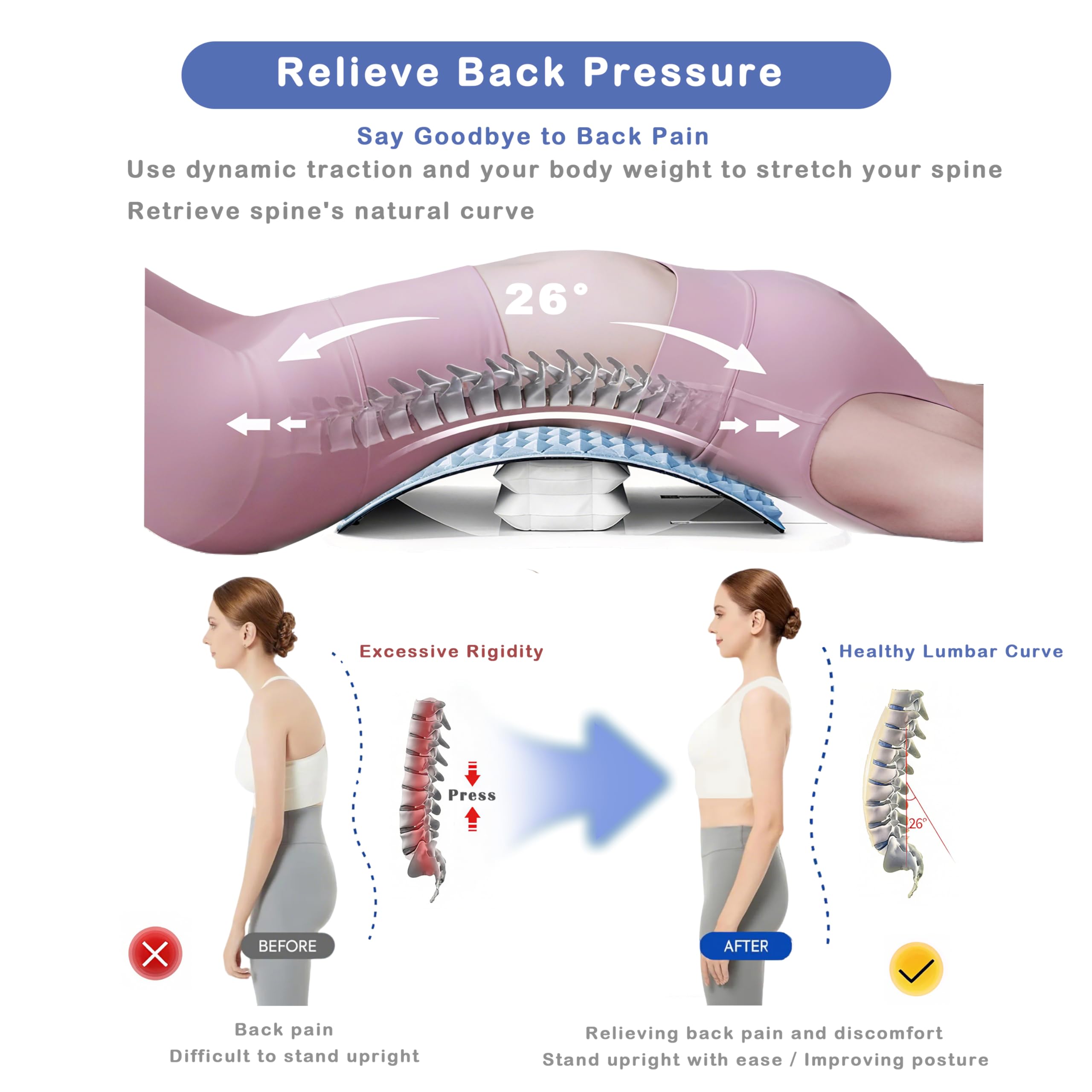 Wide-panel back stretcher provides full-back coverage for stable stretches.