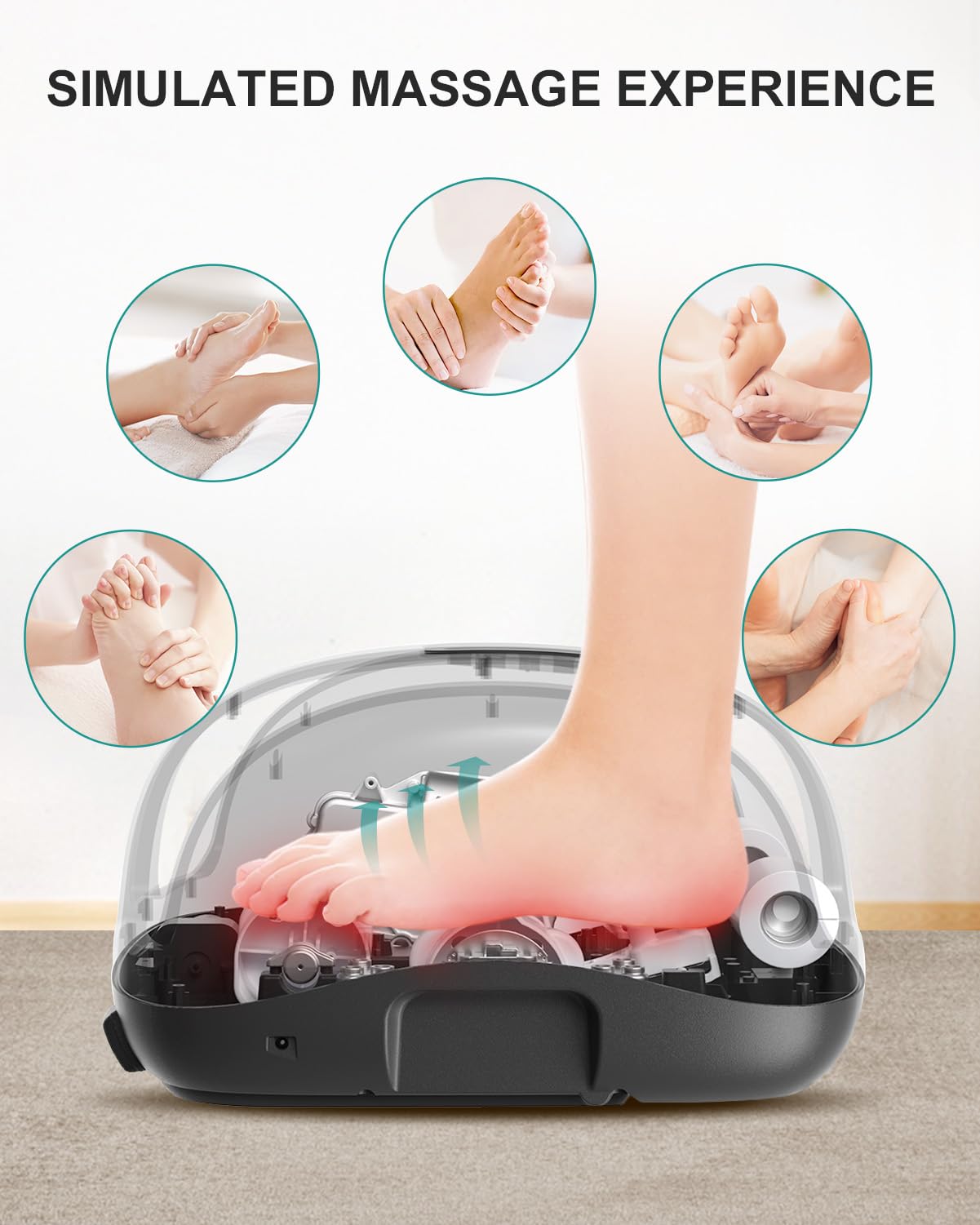 Nekteck air compression delivers gentle squeezes to support leg comfort.