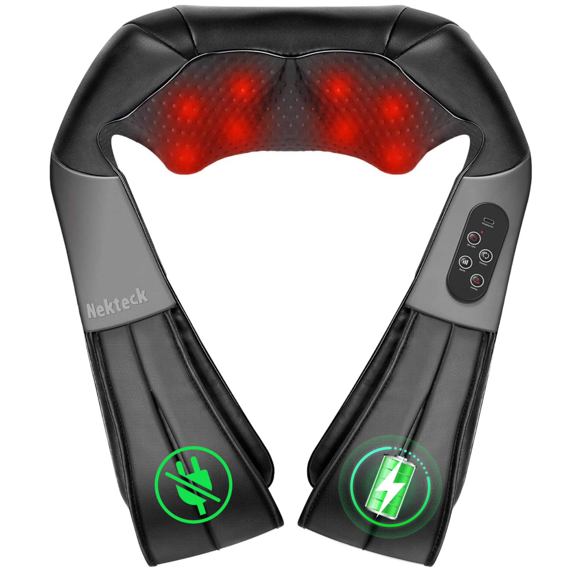 Nekteck cordless shiatsu neck massage pillow for on the go relief and convenience