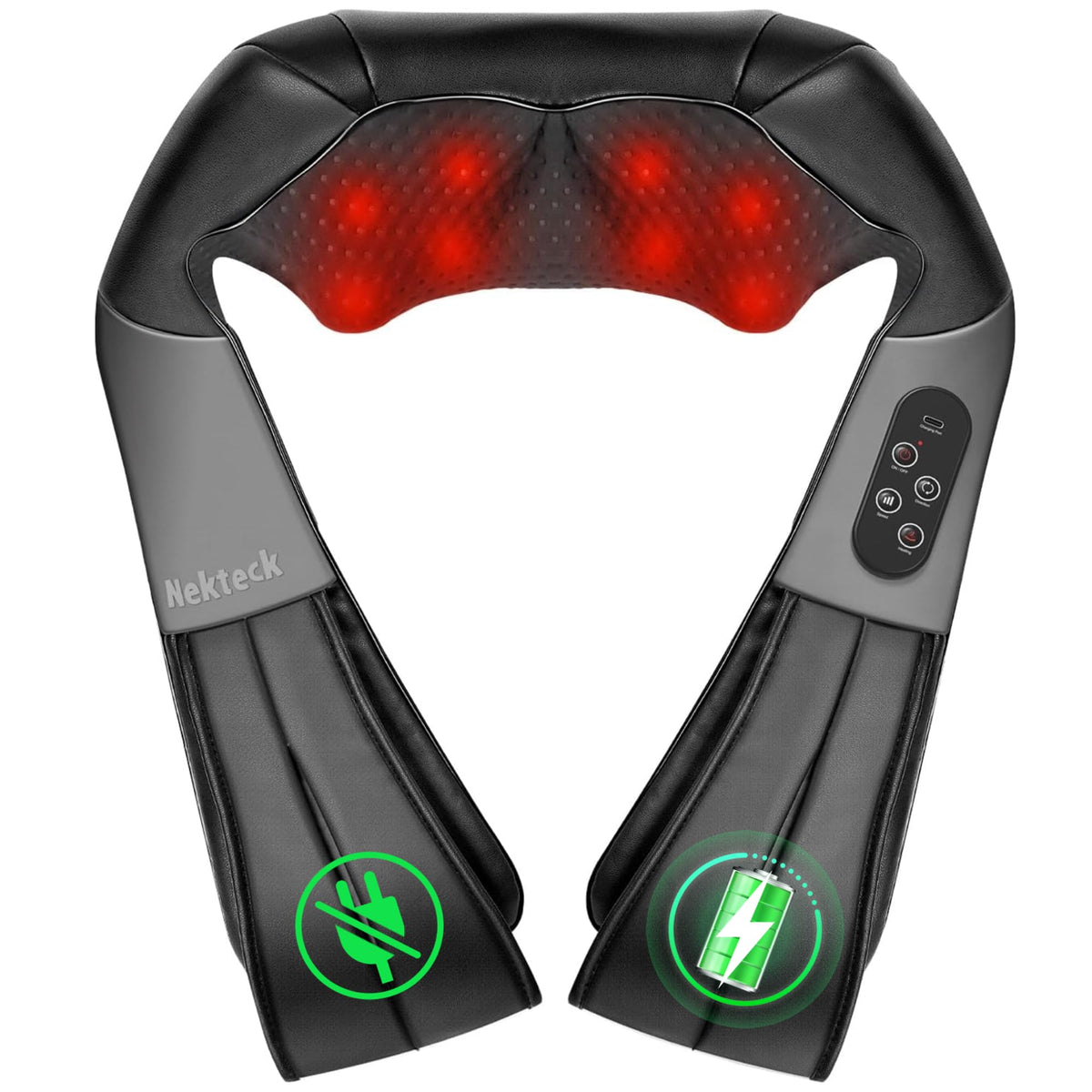 Nekteck cordless shiatsu neck massage pillow for on the go relief and convenience