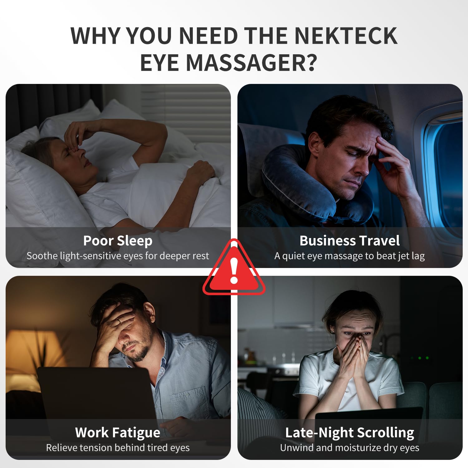 Nekteck Eye Massager adjustable head strap for a secure fit.