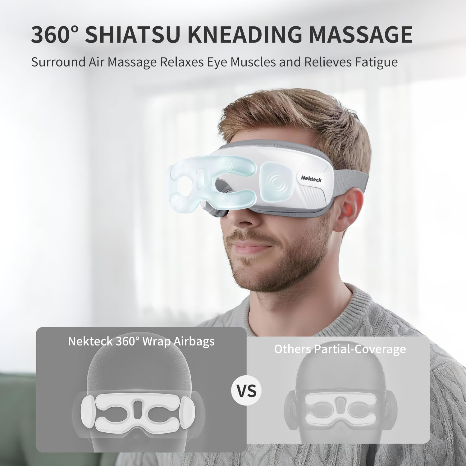 Nekteck Eye Massager air-pressure system targets eye pressure points.
