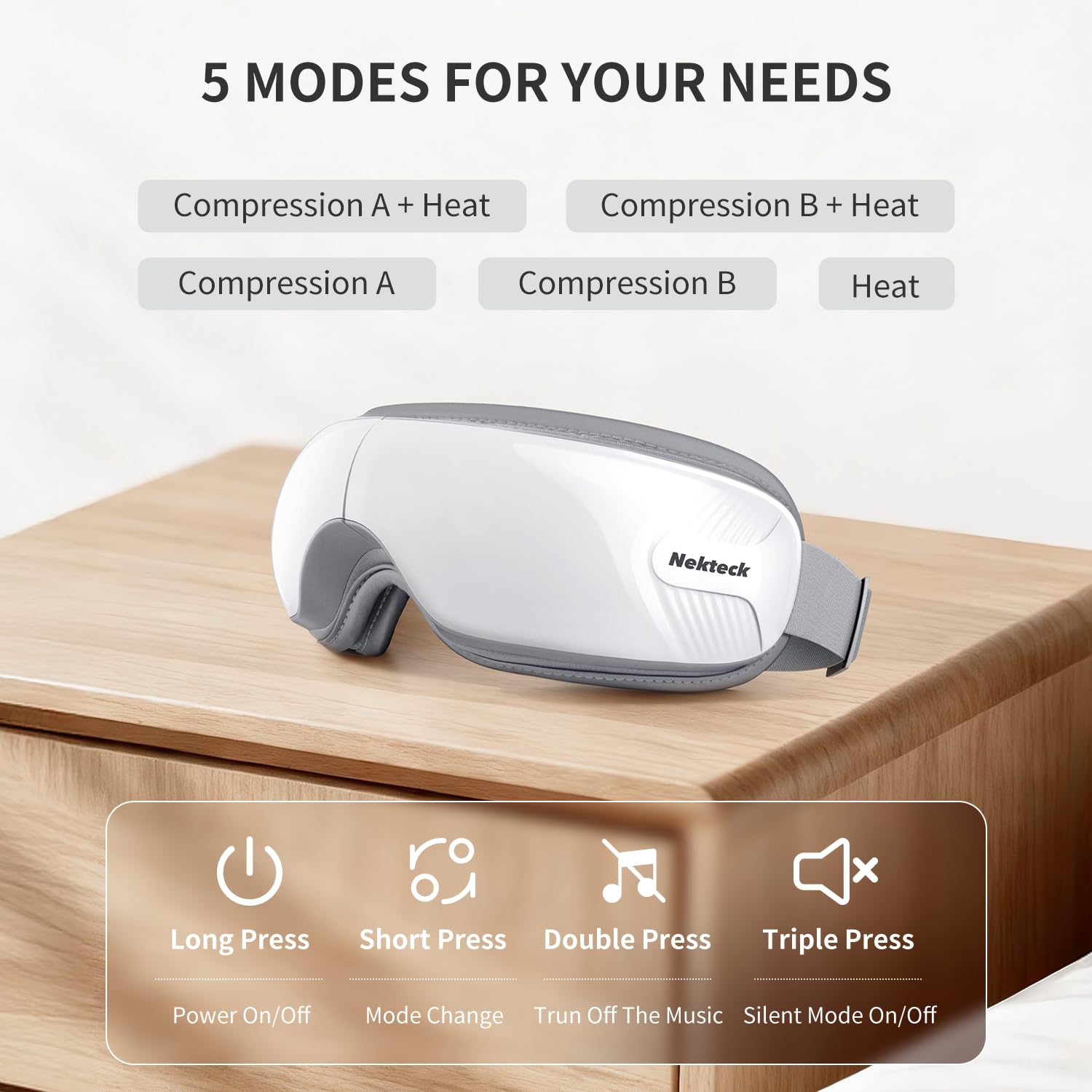 Nekteck Eye Massager quiet motor enables peaceful sessions.
