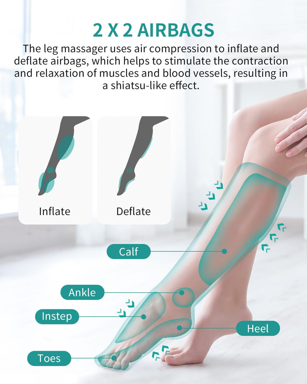 Nekteck foot and calf massage with airbags delivering soothing circulation.