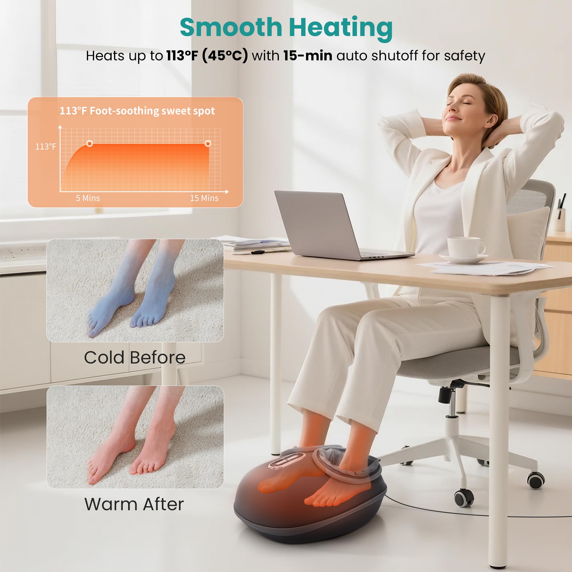 Nekteck deep-kneading rollers closeup demonstrating targeted pressure on feet arches.