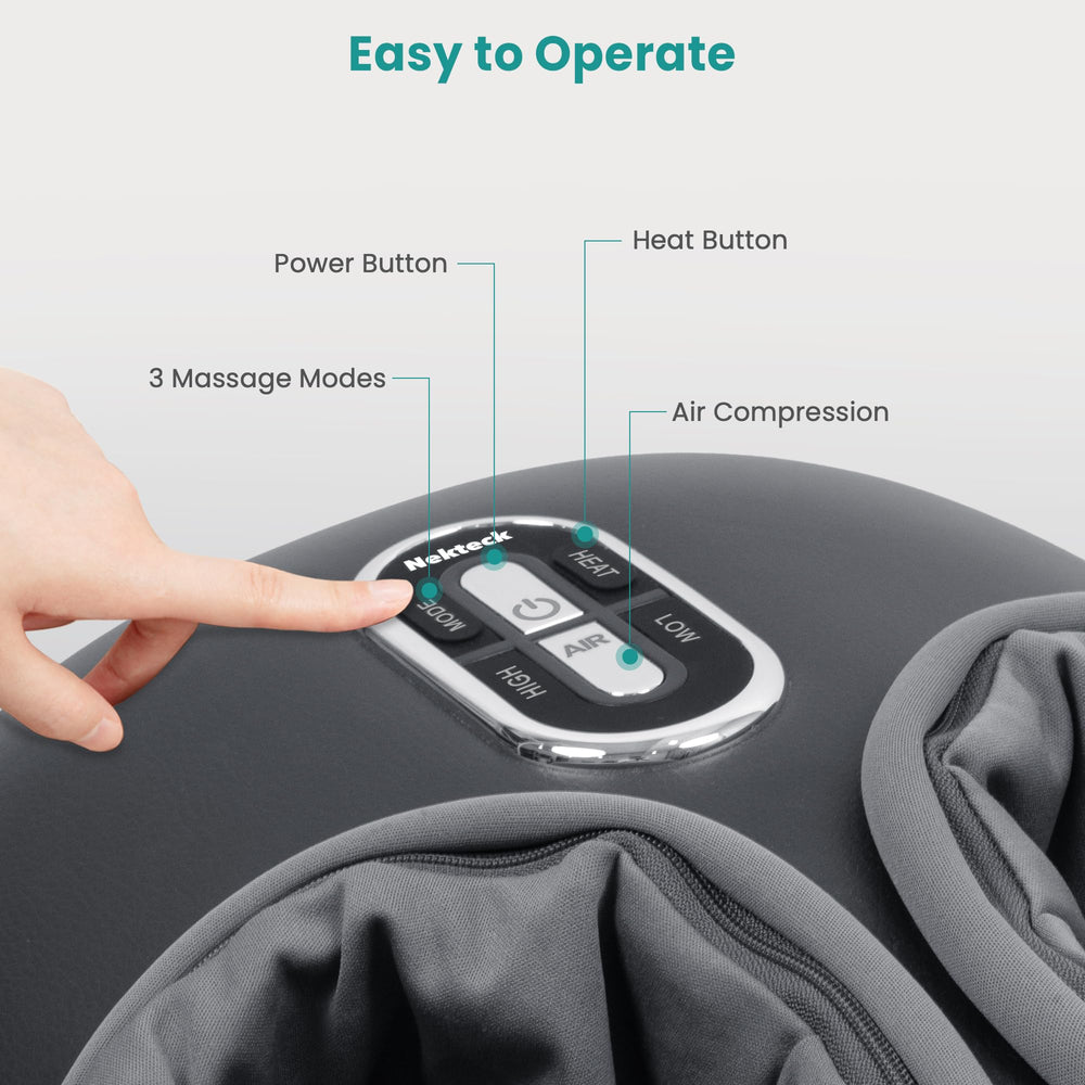 Nekteck heat function in use delivering infrared warmth to soothe tired feet.