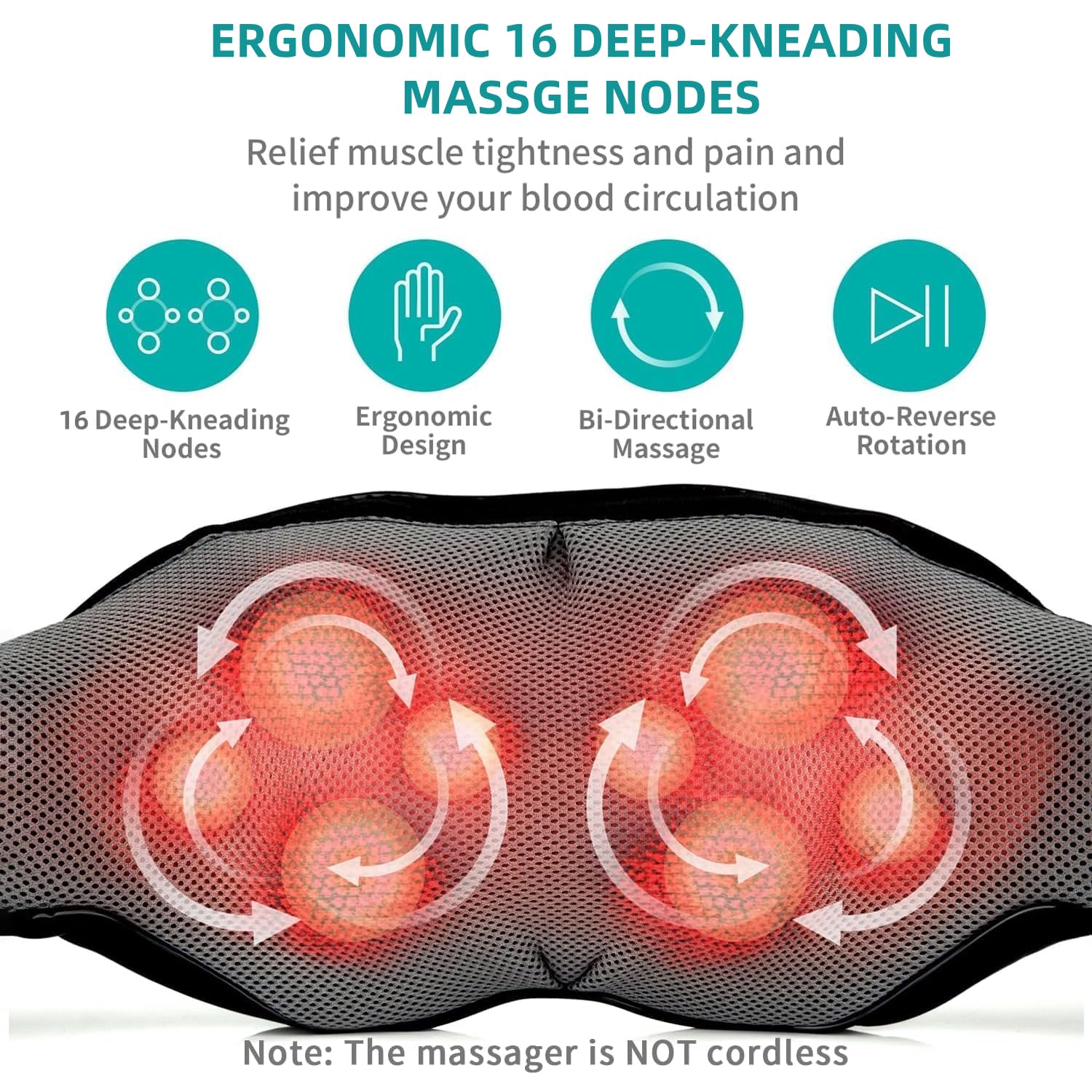 Nekteck shiatsu massager heat function for soothing warmth on demand
