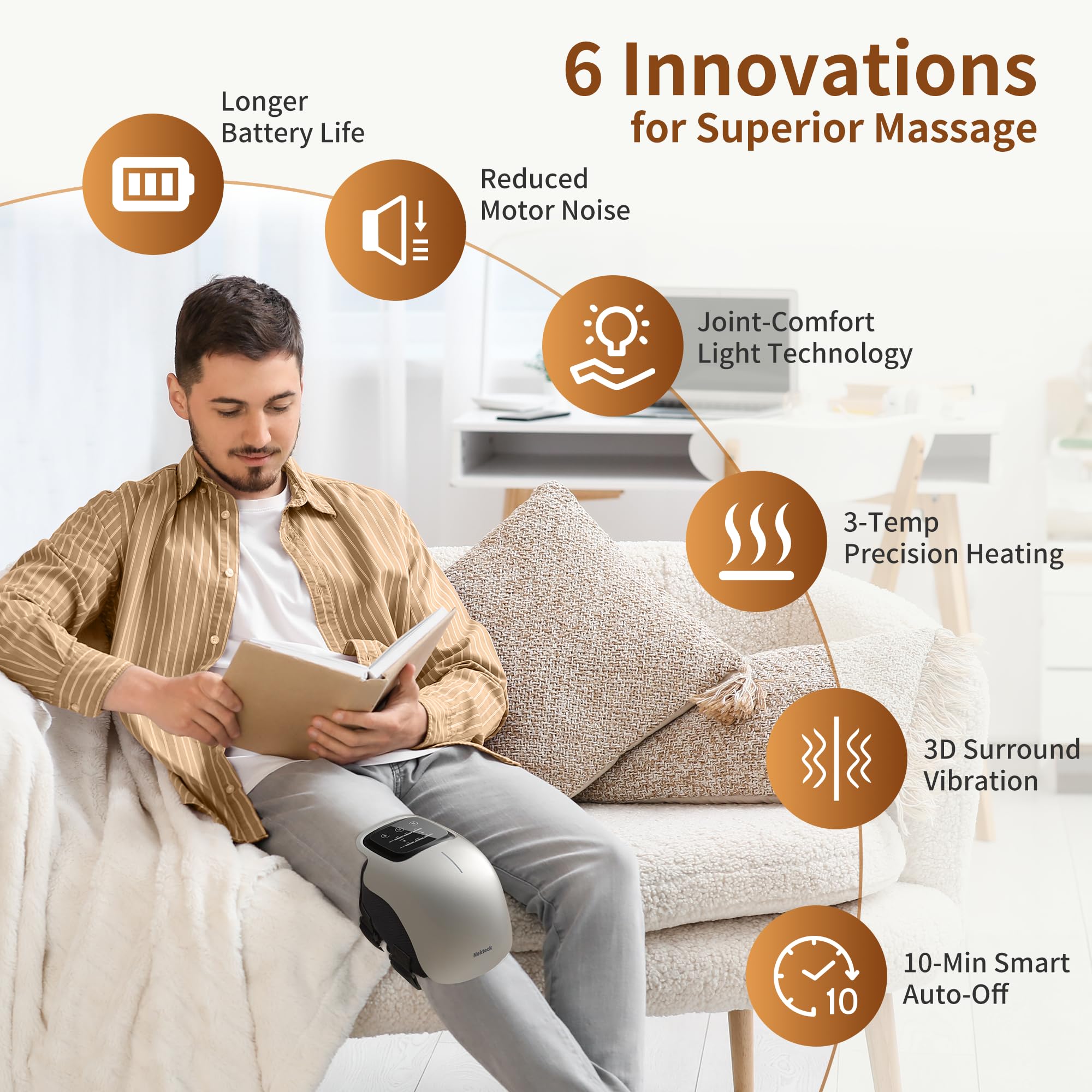 Nekteck Knee Massager 3000mAh battery powers up to 1.5 hours of cordless use.