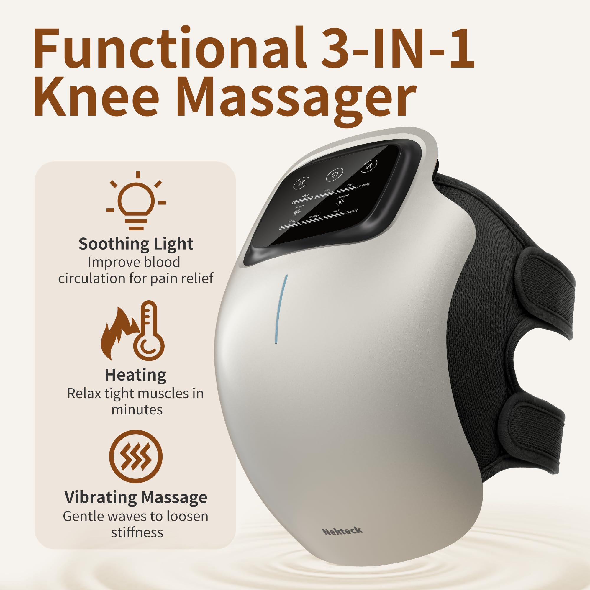Nekteck Knee Massager cordless design enables use anywhere, anytime.