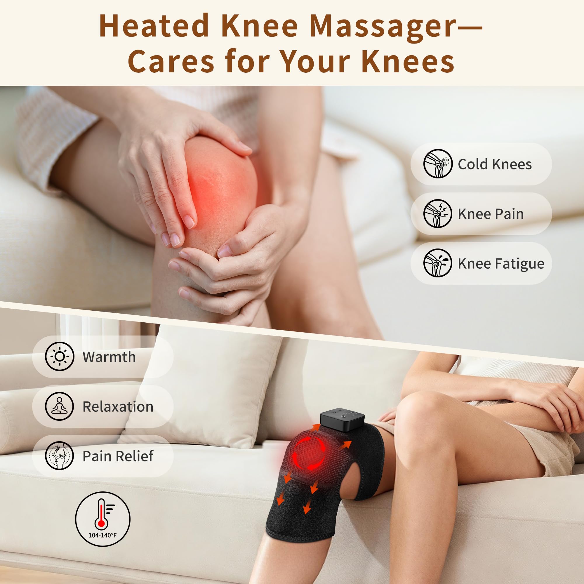 Cordless lightweight knee massager ideal for home, office, or travel