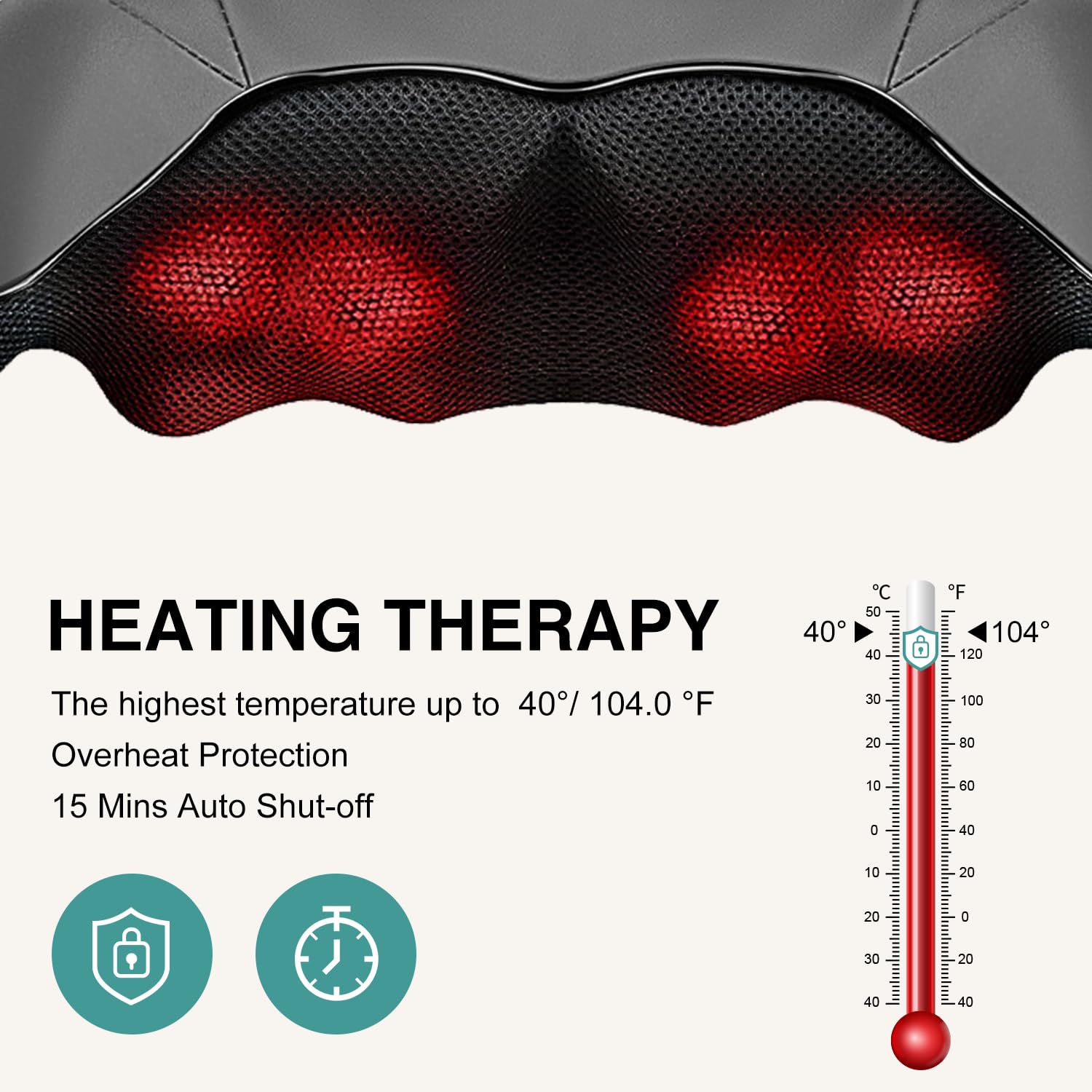 Nekteck shiatsu nodes provide deep kneading across neck and shoulders.