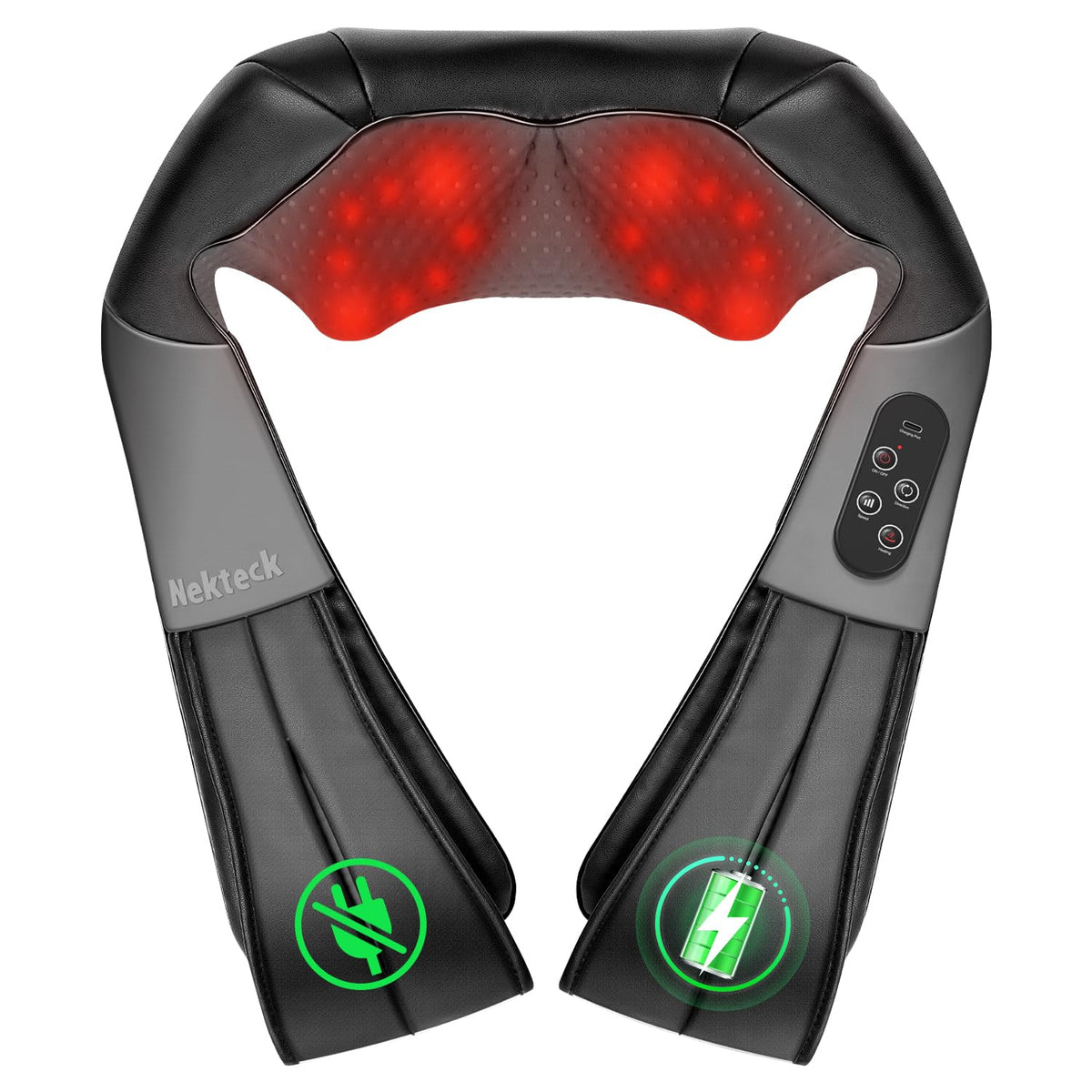 Nekteck neck-back-massager cordless front view for on-the-go relief and convenience.