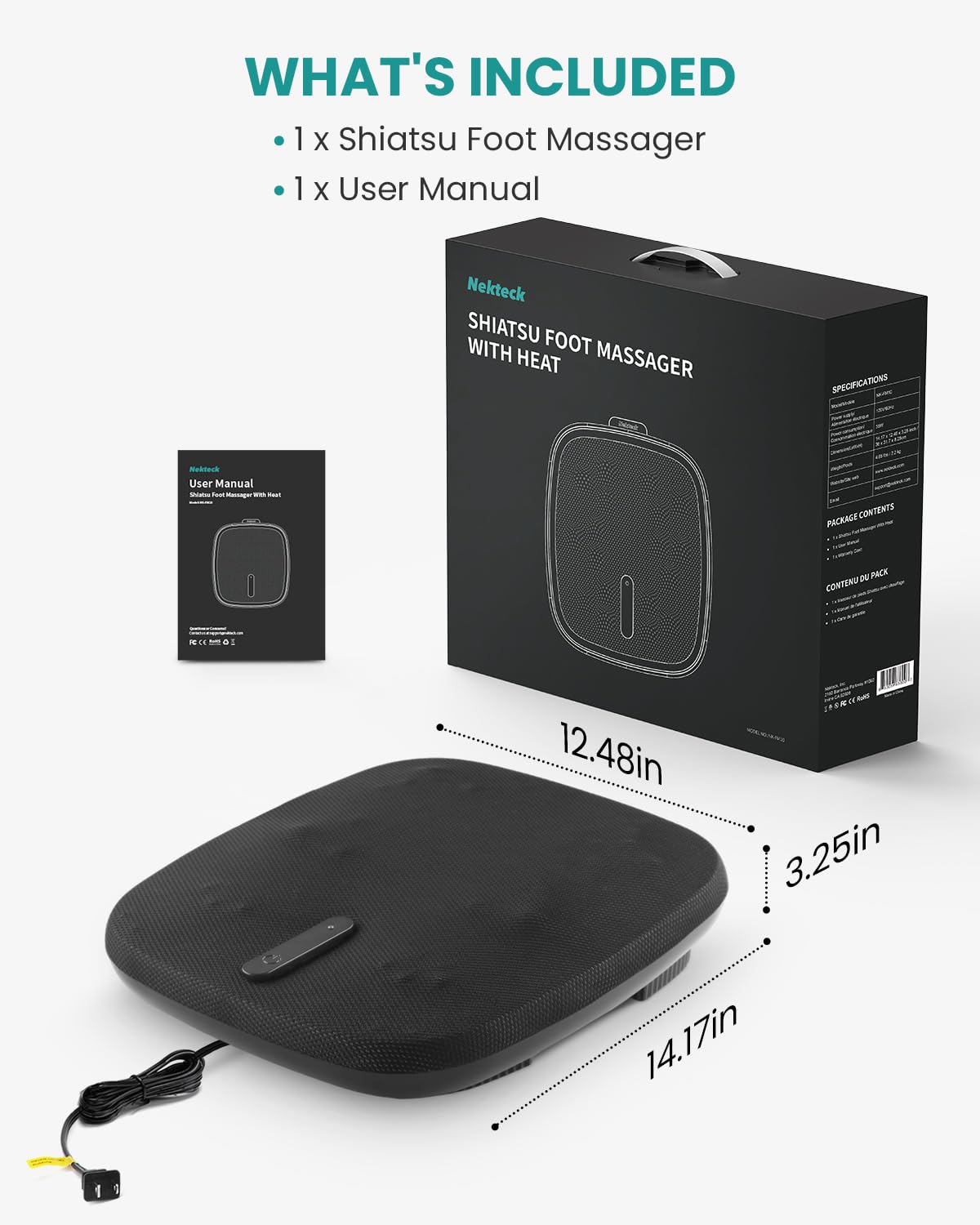 Nekteck Shiatsu foot massager shows HSA/FSA eligibility for purchases.