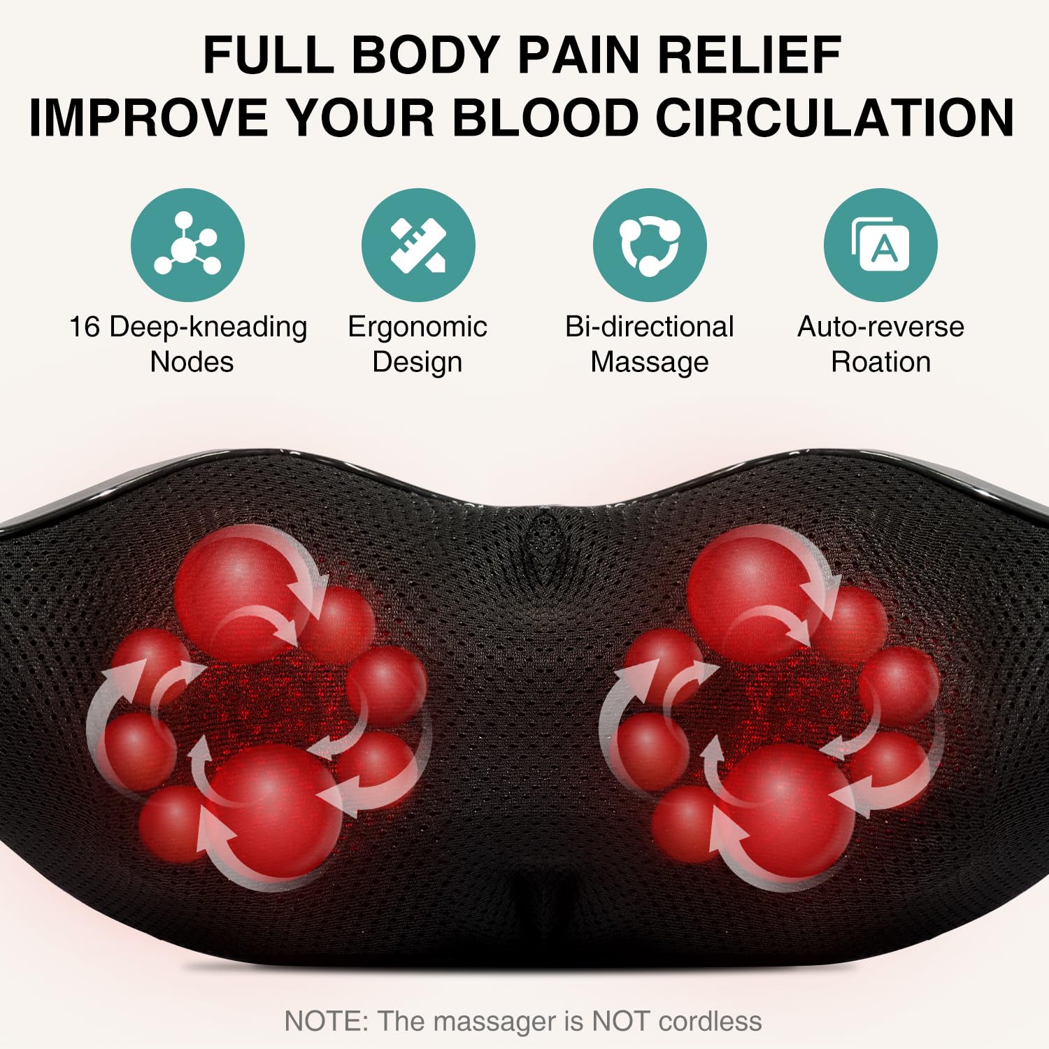 Nekteck massager heat function delivering soothing warmth during session.