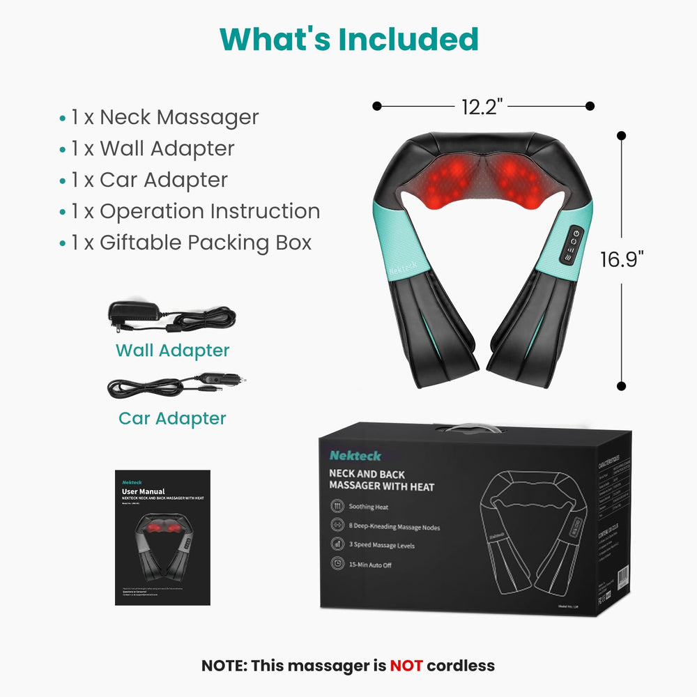 Nekteck massager with long straps to adjust position