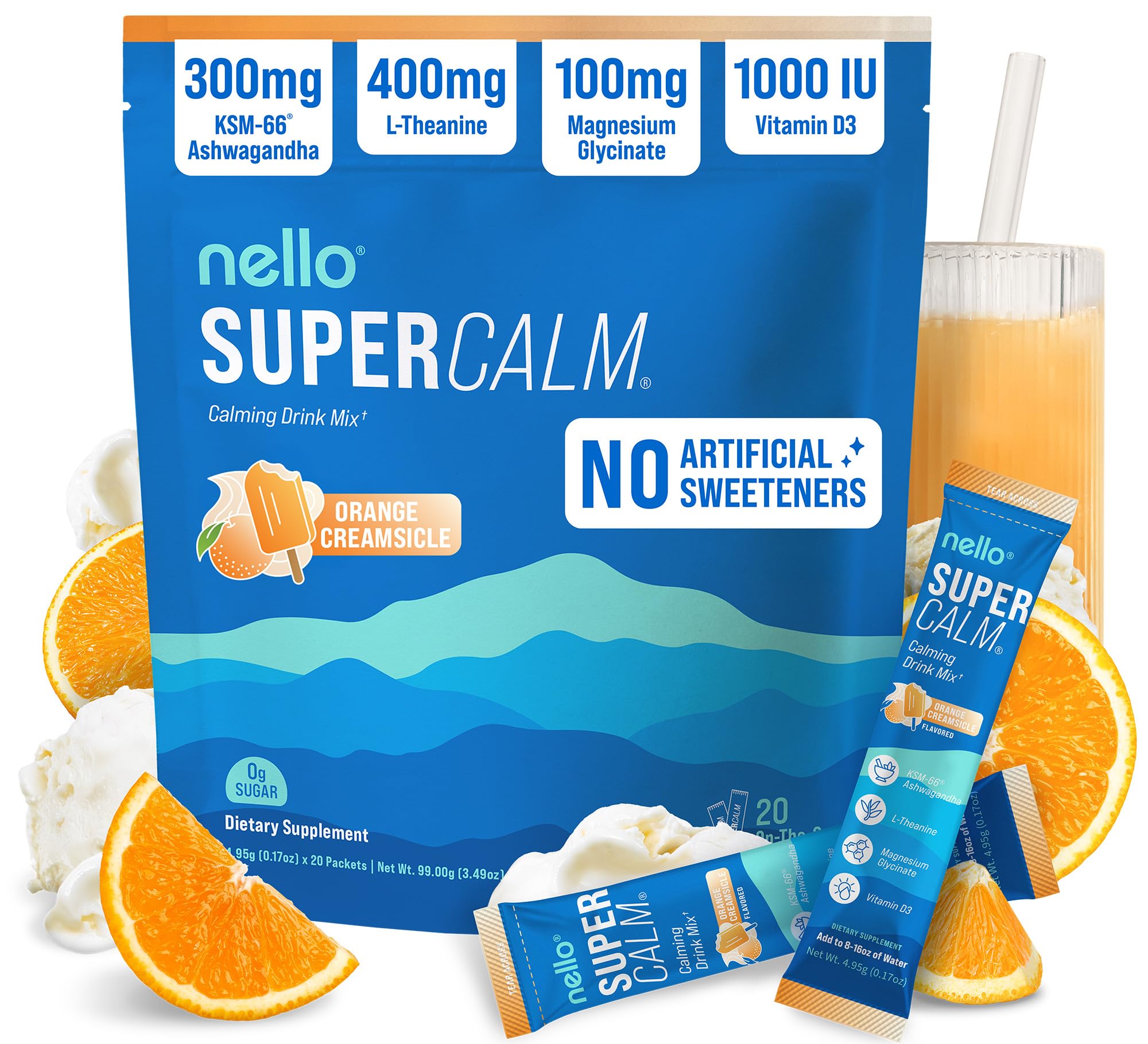 Nello SuperCalm canister in Orange Creamsicle flavor for on-the-go calm and focus
