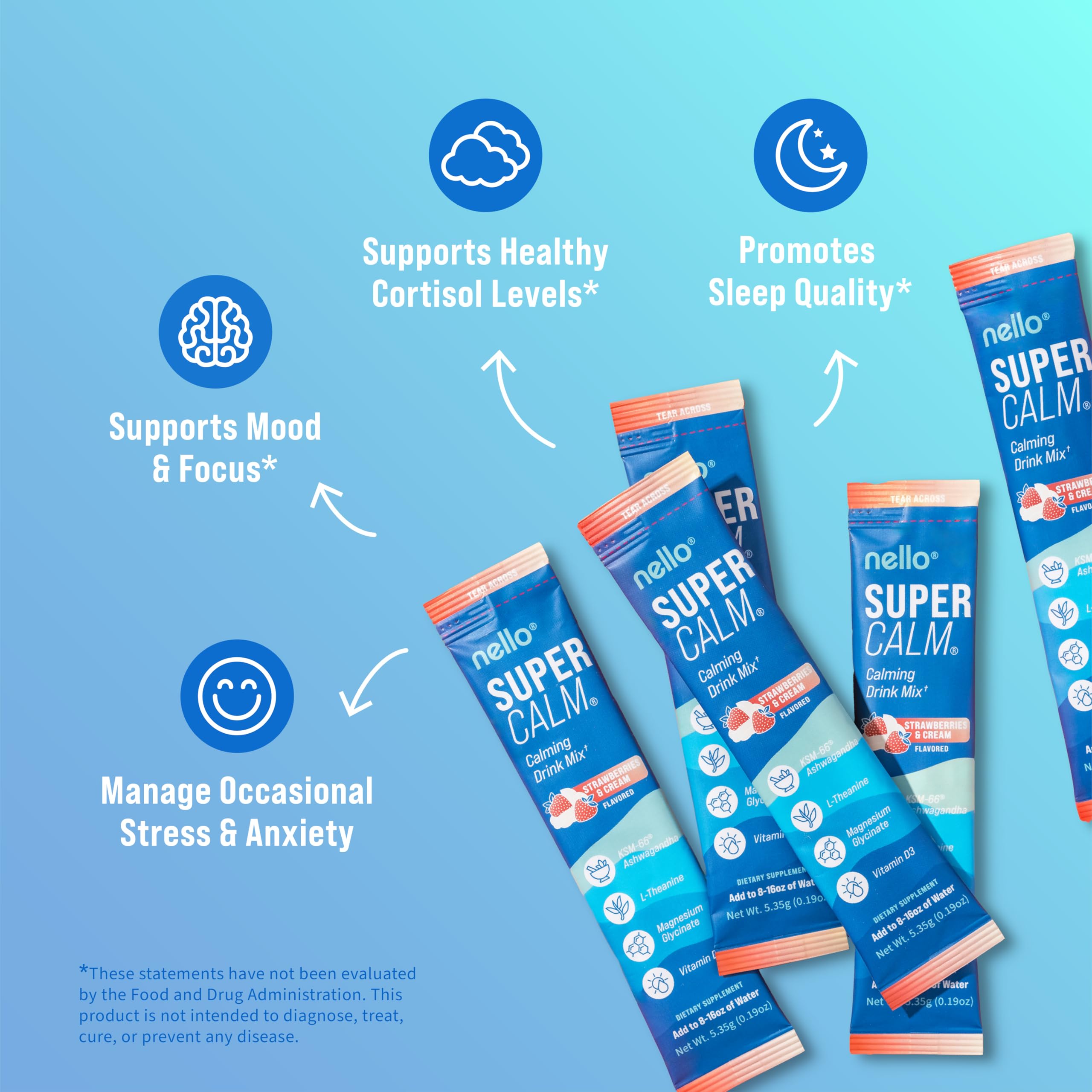 Nello SuperCalm on‑the‑go packets provide convenient calm and focus anytime.