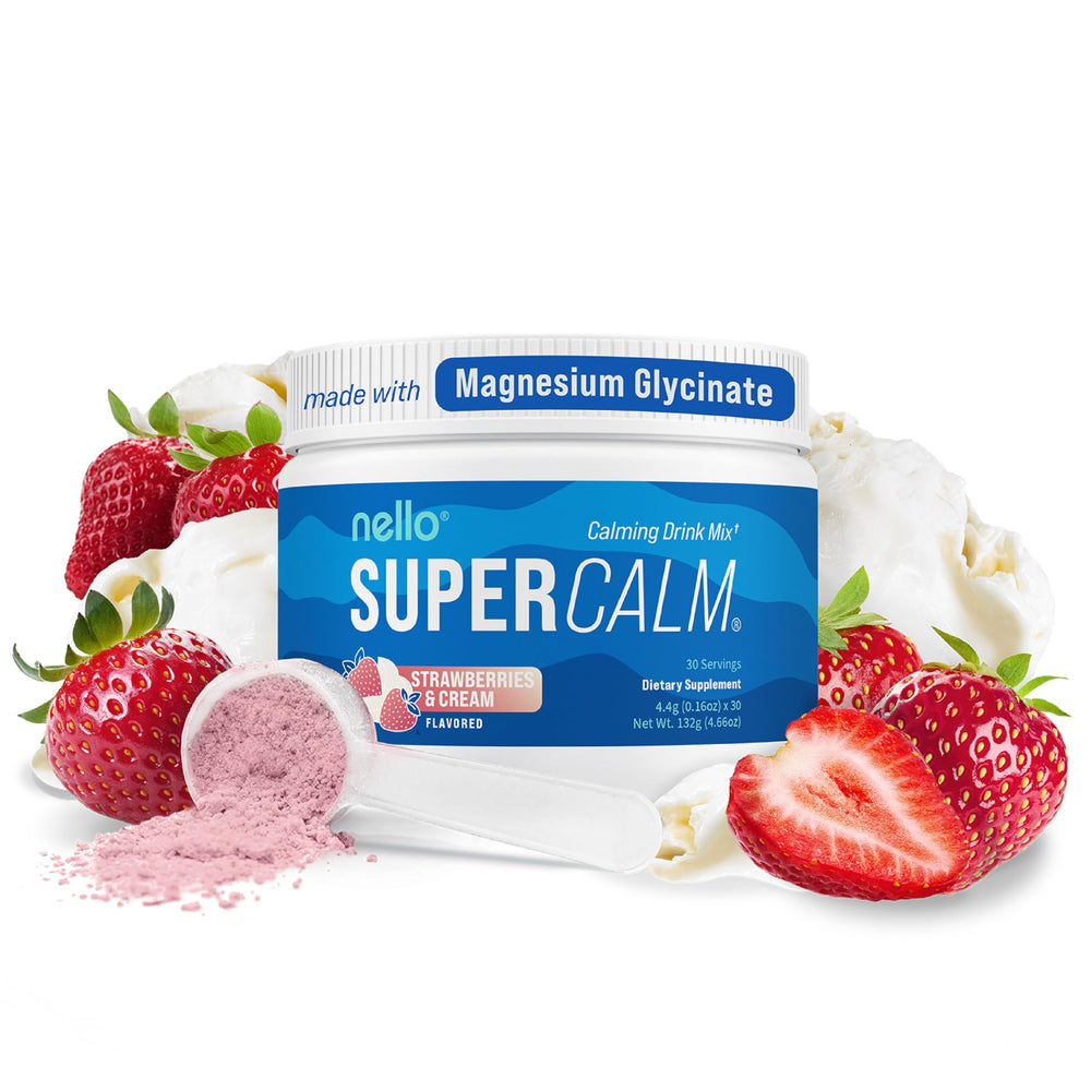 Nello Supercalm powder tub front view for a calming daily routine.