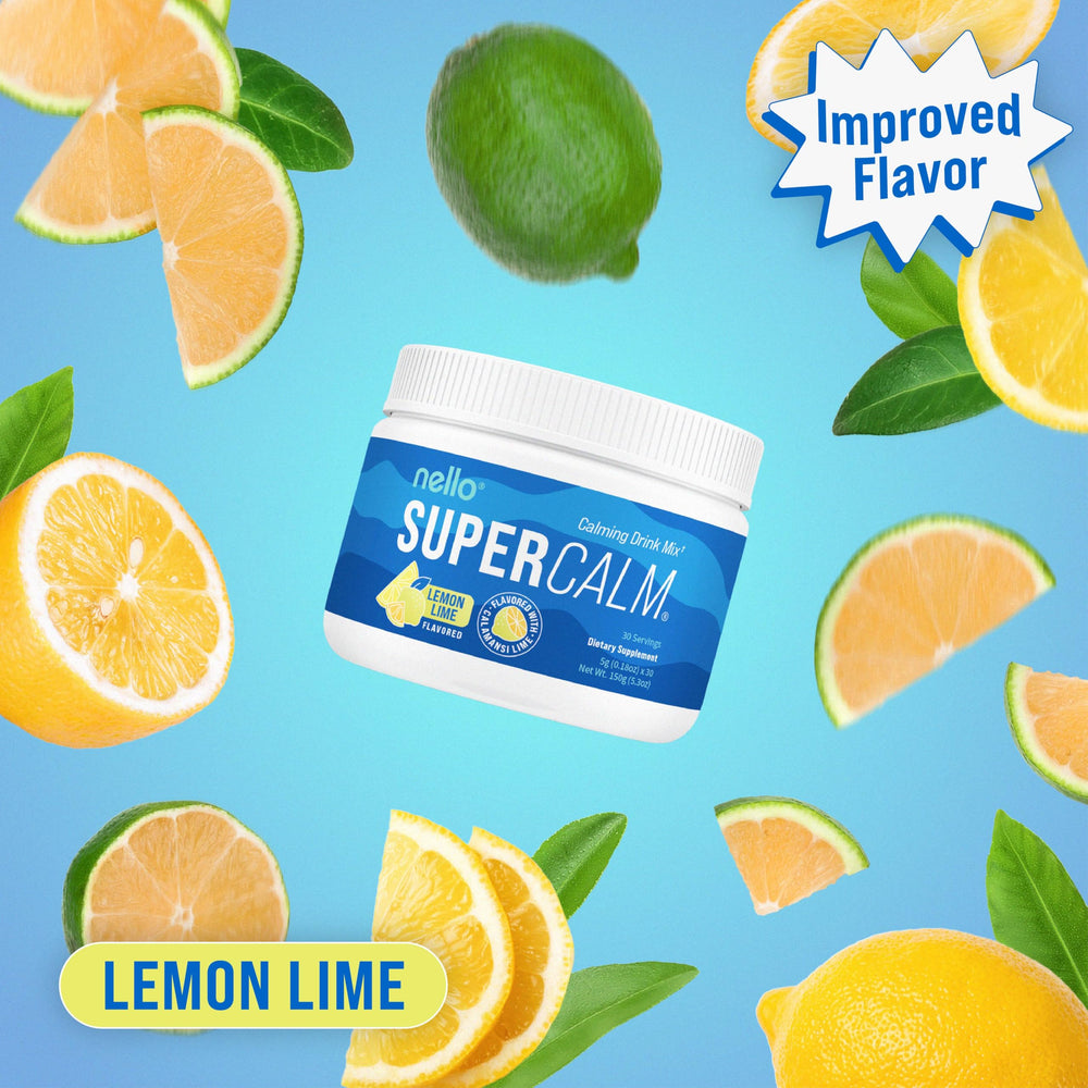 Nello SuperCalm single-serve packet lemon lime for quick calm and focus.