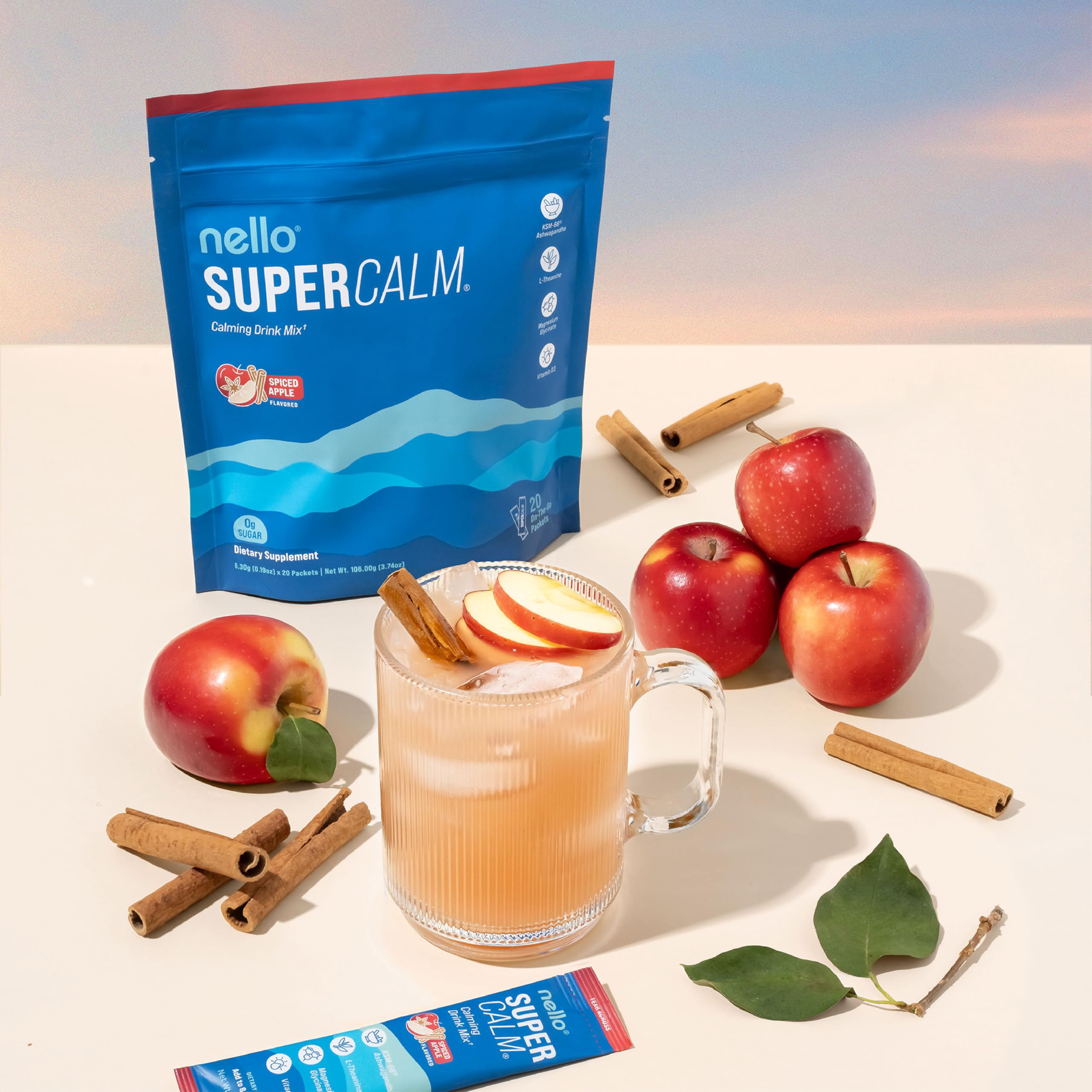 Nello SuperCalm vitamin D3 bottle label supports daily balance.
