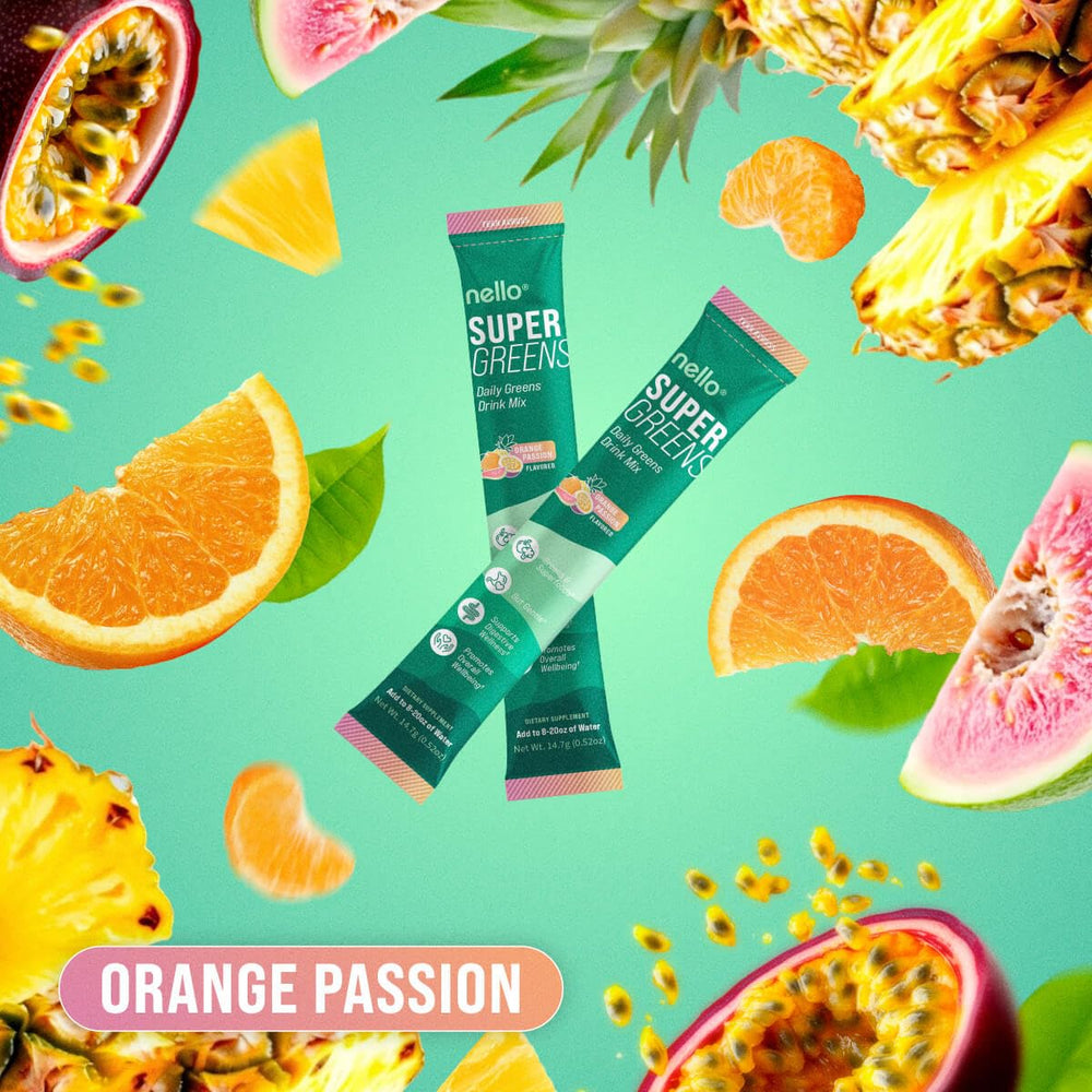 Nello Supergreens dissolves easily in water for a refreshing boost