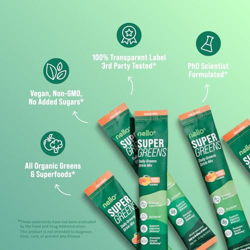 Scoop of Nello Supergreens ready to mix for on-the-go nutrition.