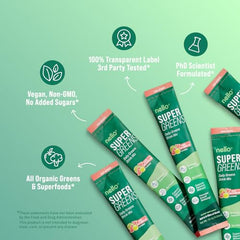 Nello Supergreens tub label highlighting full greens serving and fiber content