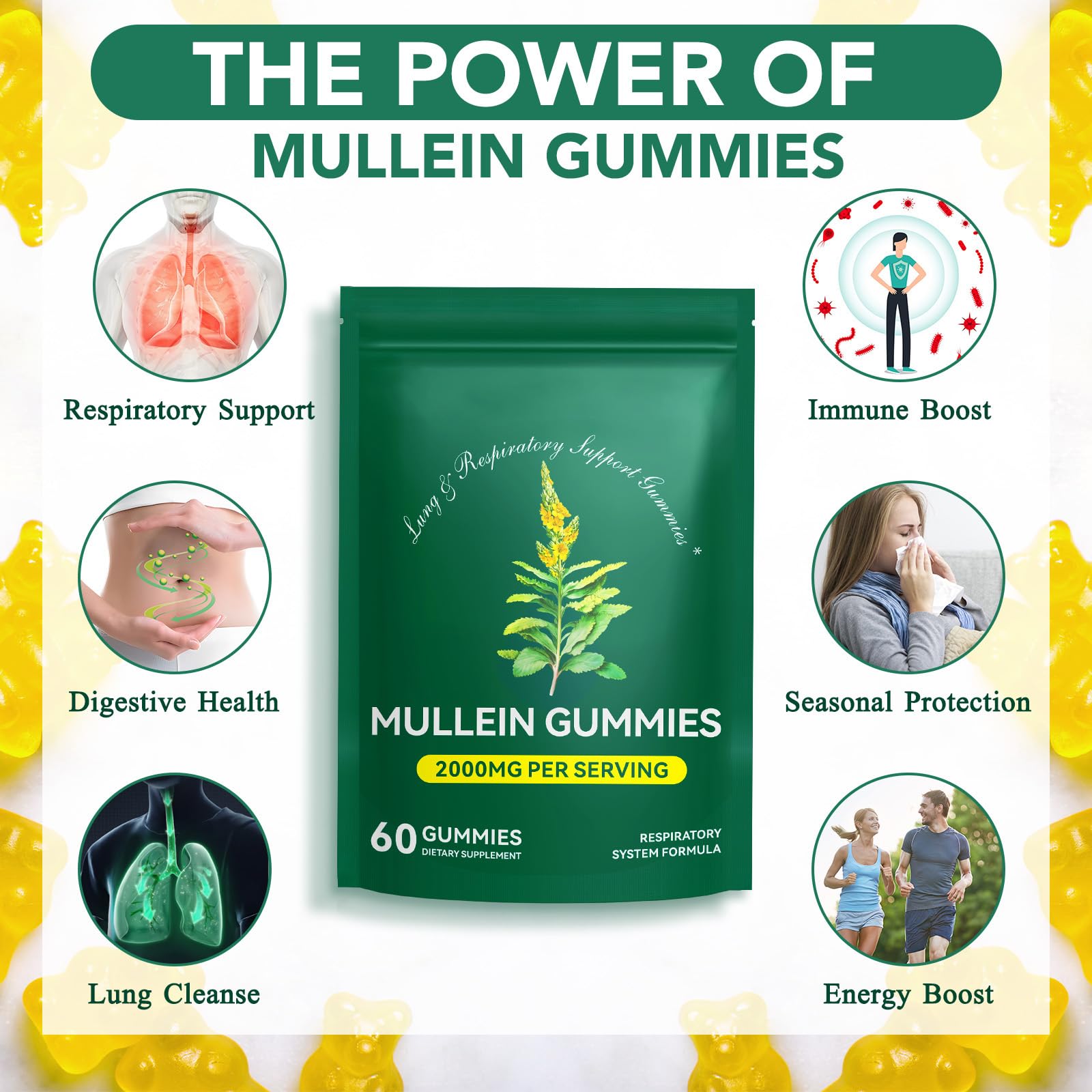 NenMaoKeNu Mullein Gummies easy chew texture closeup emphasizes convenient daily use.