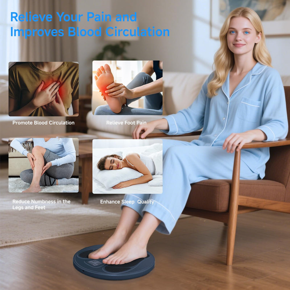 NENRENT device demonstrating pulse therapy to soothe leg muscles.