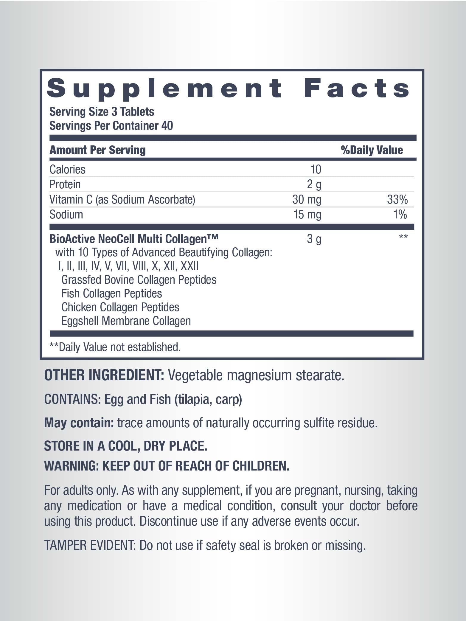 NeoCell 10 types collagen graphic highlighting diverse sources for daily use.