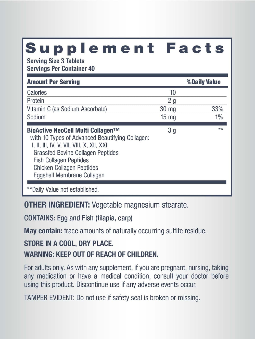 NeoCell 10 types collagen graphic highlighting diverse sources for daily use.