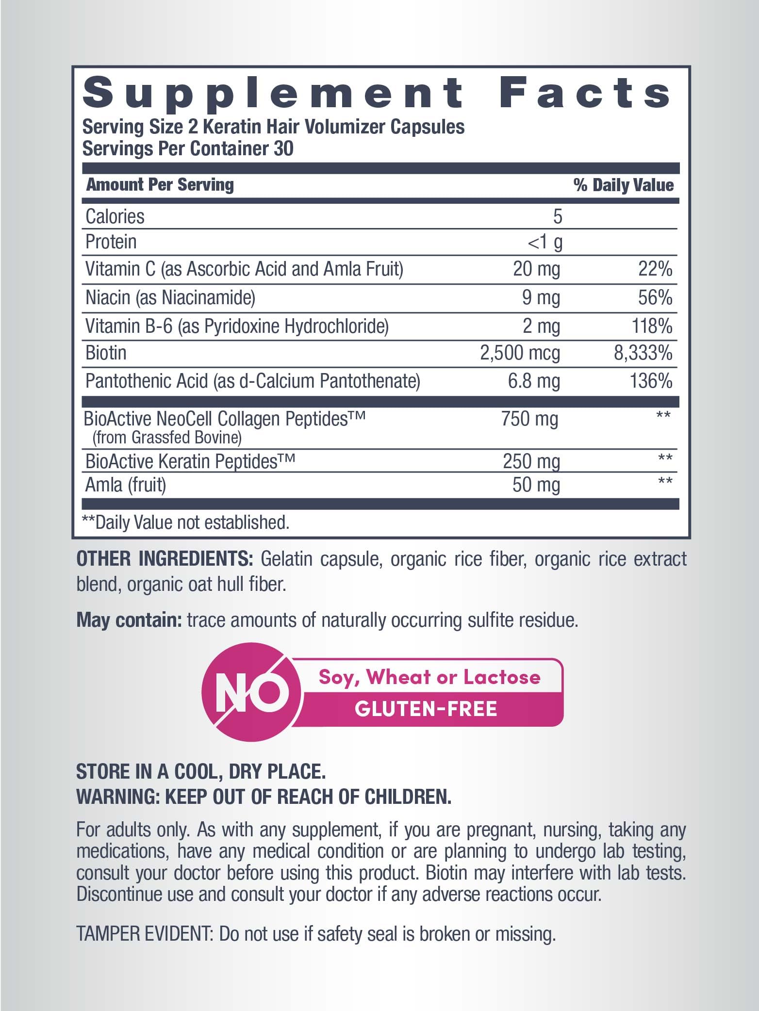 NeoCell amla extract and Vitamin C tablets on label for hair health support