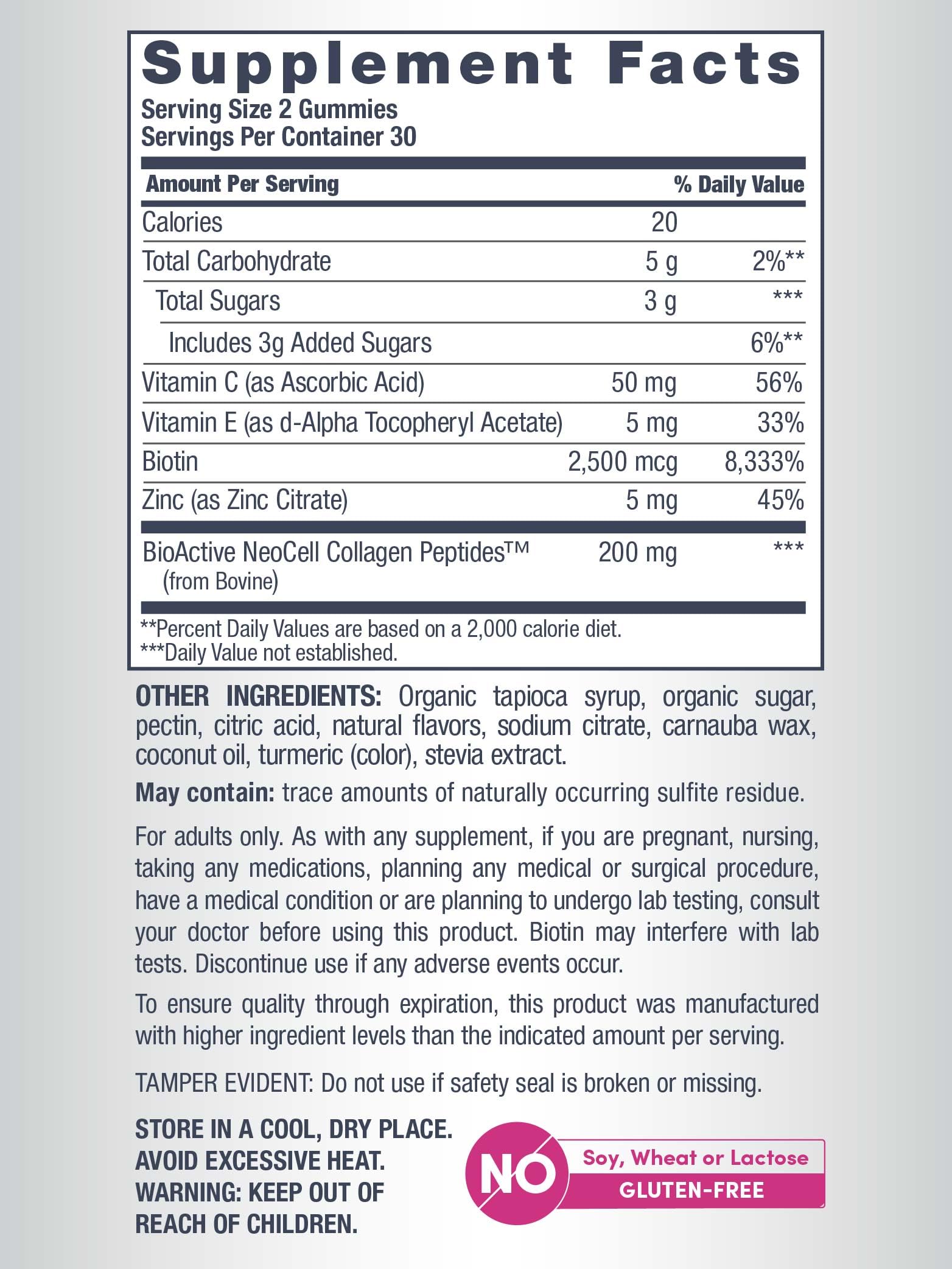 NeoCell biotin and vitamin C imagery highlighting key nutrients for hair and nails.