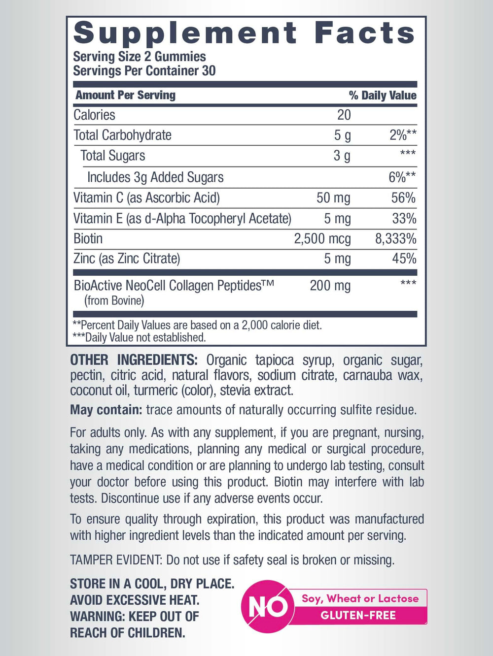 NeoCell biotin and vitamin C imagery highlighting key nutrients for hair and nails.