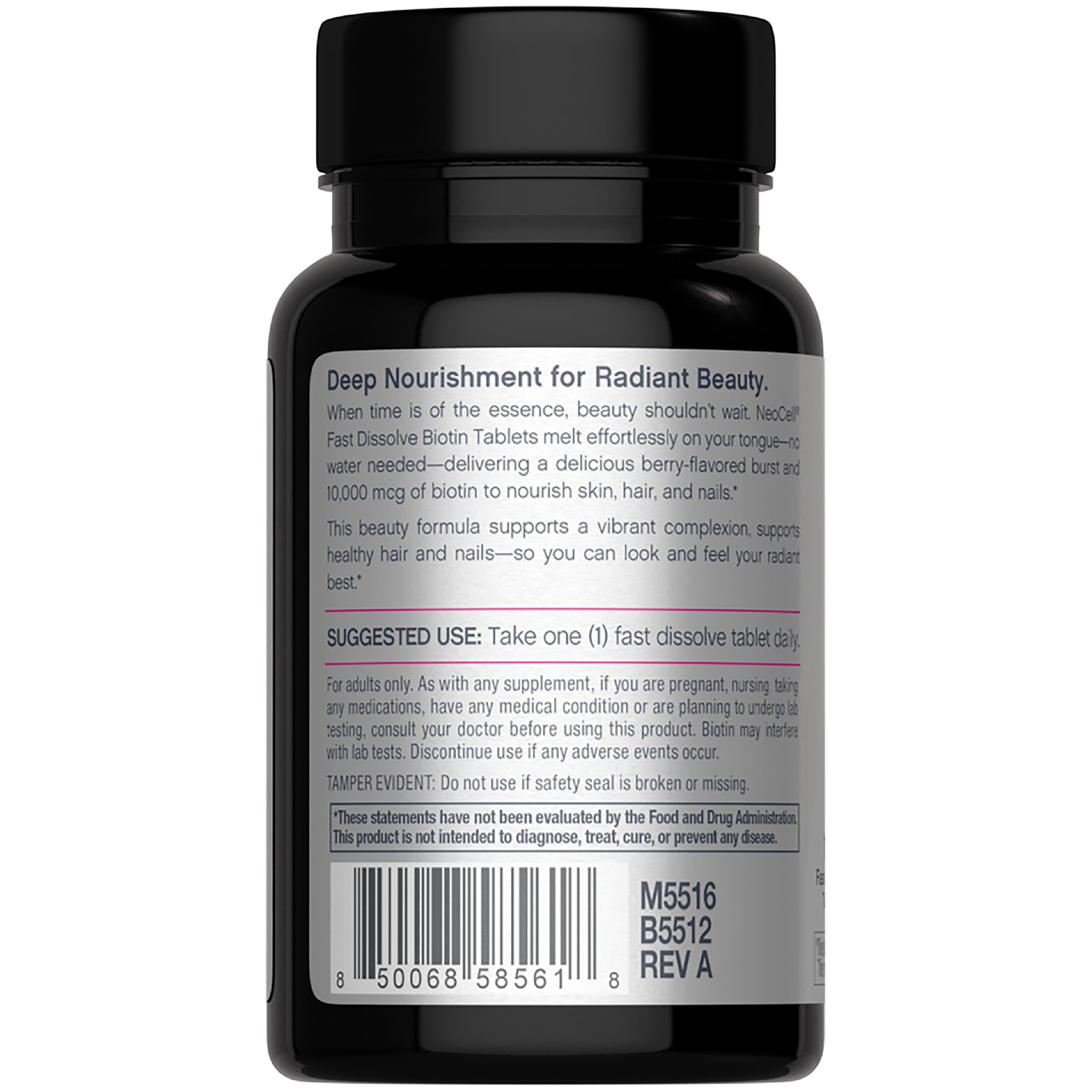 NeoCell Biotina 10000, caja de 180 tabletas para rutina prolongada.