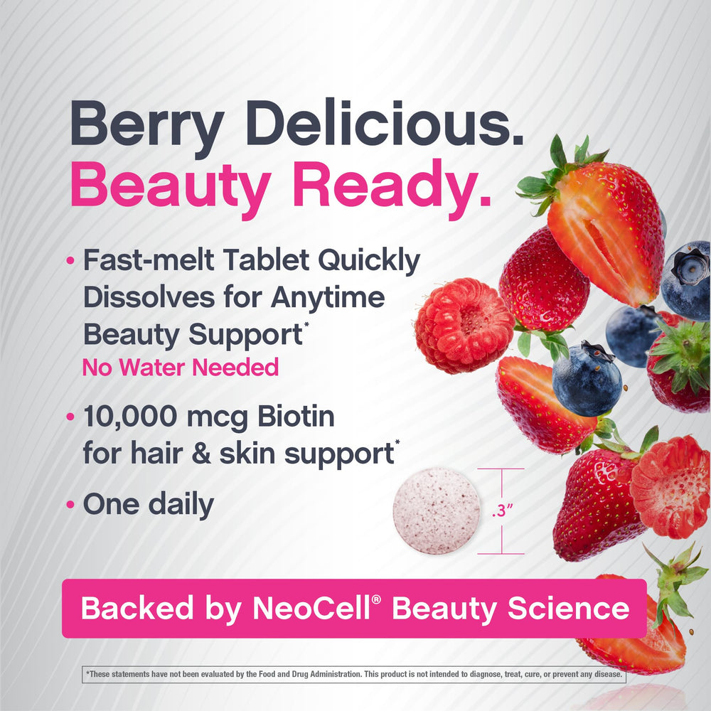 NeoCell Biotina 10000, libre de gluten, soja y lactosa para sensibilidad alimentaria.