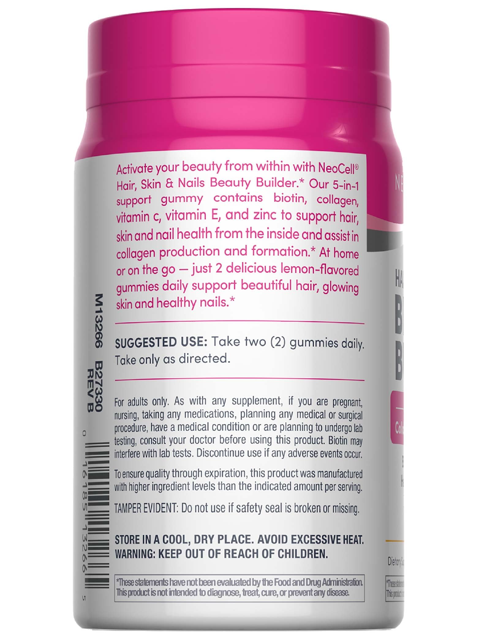 NeoCell bottle dispensing two gummies for daily routine.