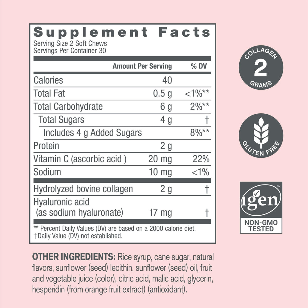 NeoCell Collagen Beauty Soft Chews serving dish illustrates easy two-chews daily ritual