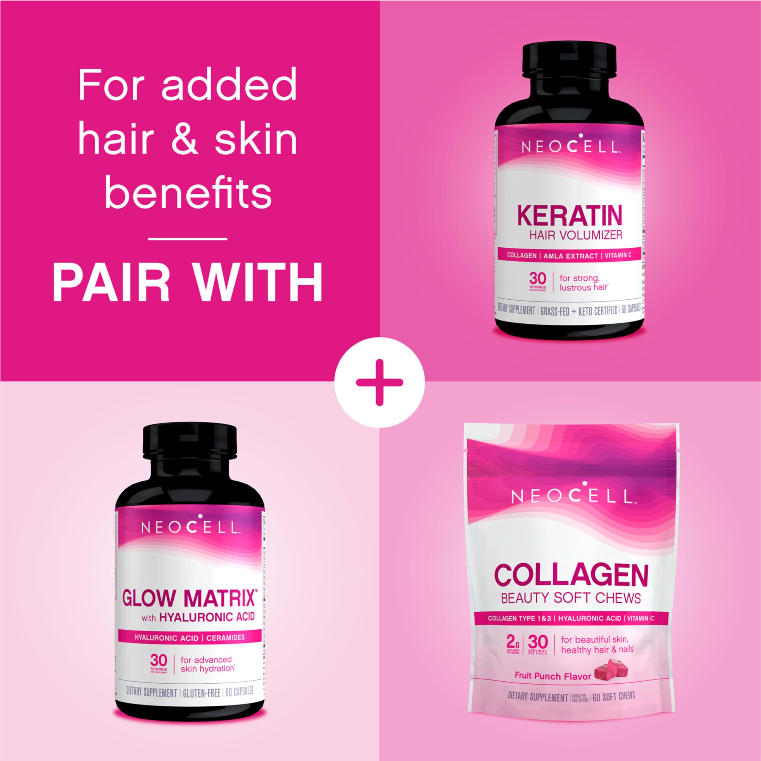 NeoCell Collagen Beauty Soft Chews packaging promotes hair, skin, and nails health