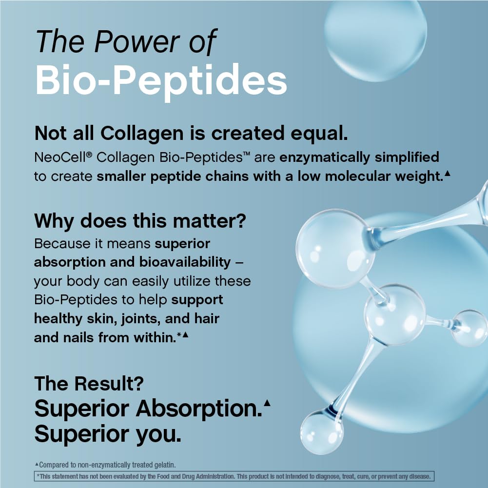 NeoCell Collagen Bio-Peptides blended into smoothie, creamy texture supports daily wellness.