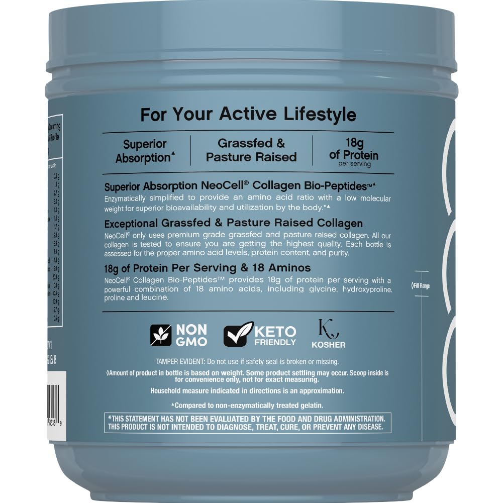 NeoCell Collagen Bio-Peptides being poured into tea, convenient addition to routine.
