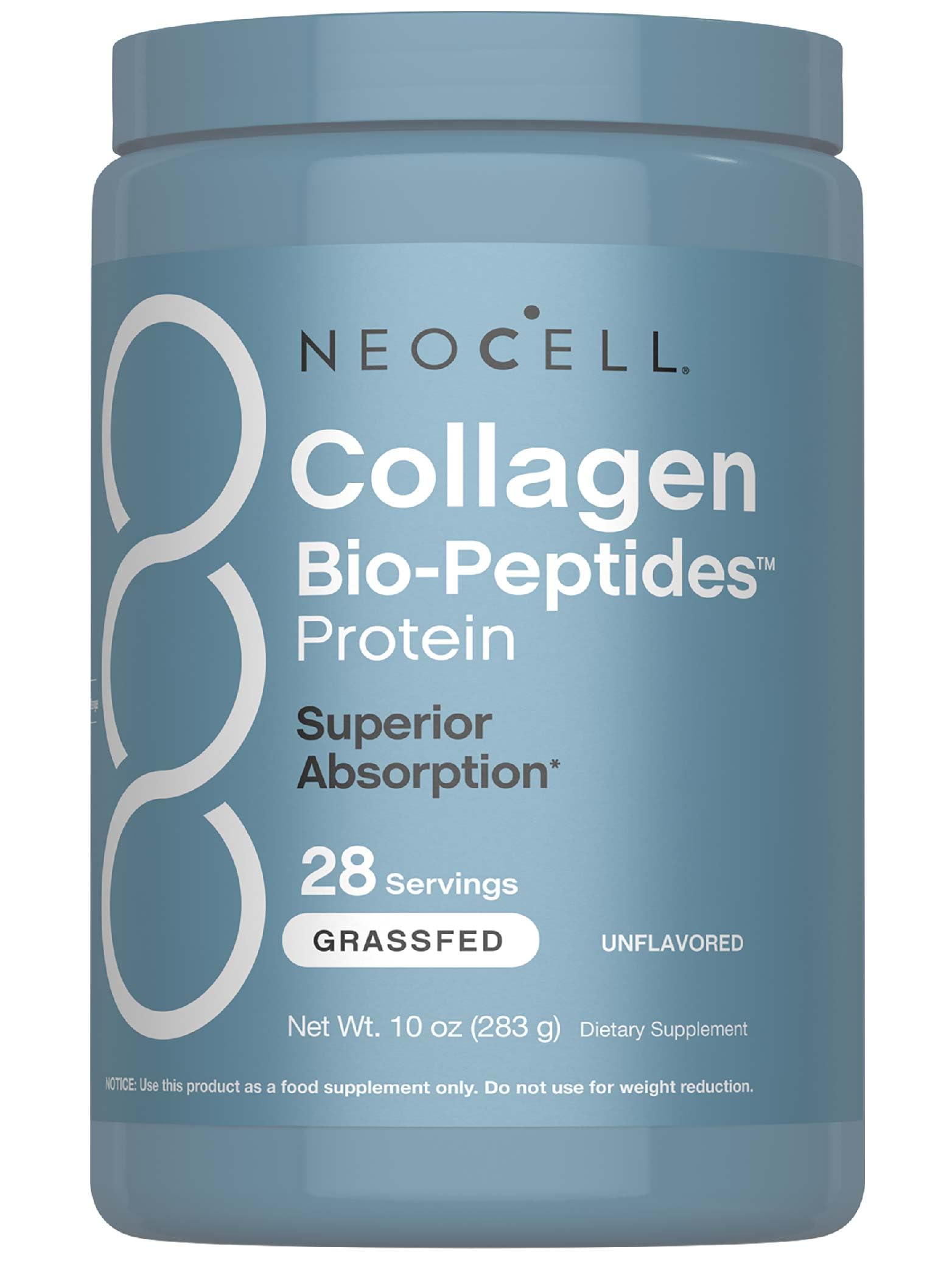 NeoCell Collagen Bio-Peptides powder in a canister for daily beauty support.