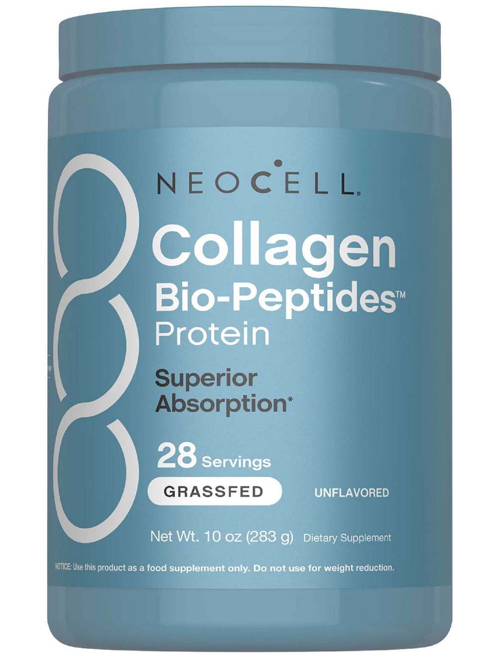 NeoCell Collagen Bio-Peptides powder in a canister for daily beauty support.