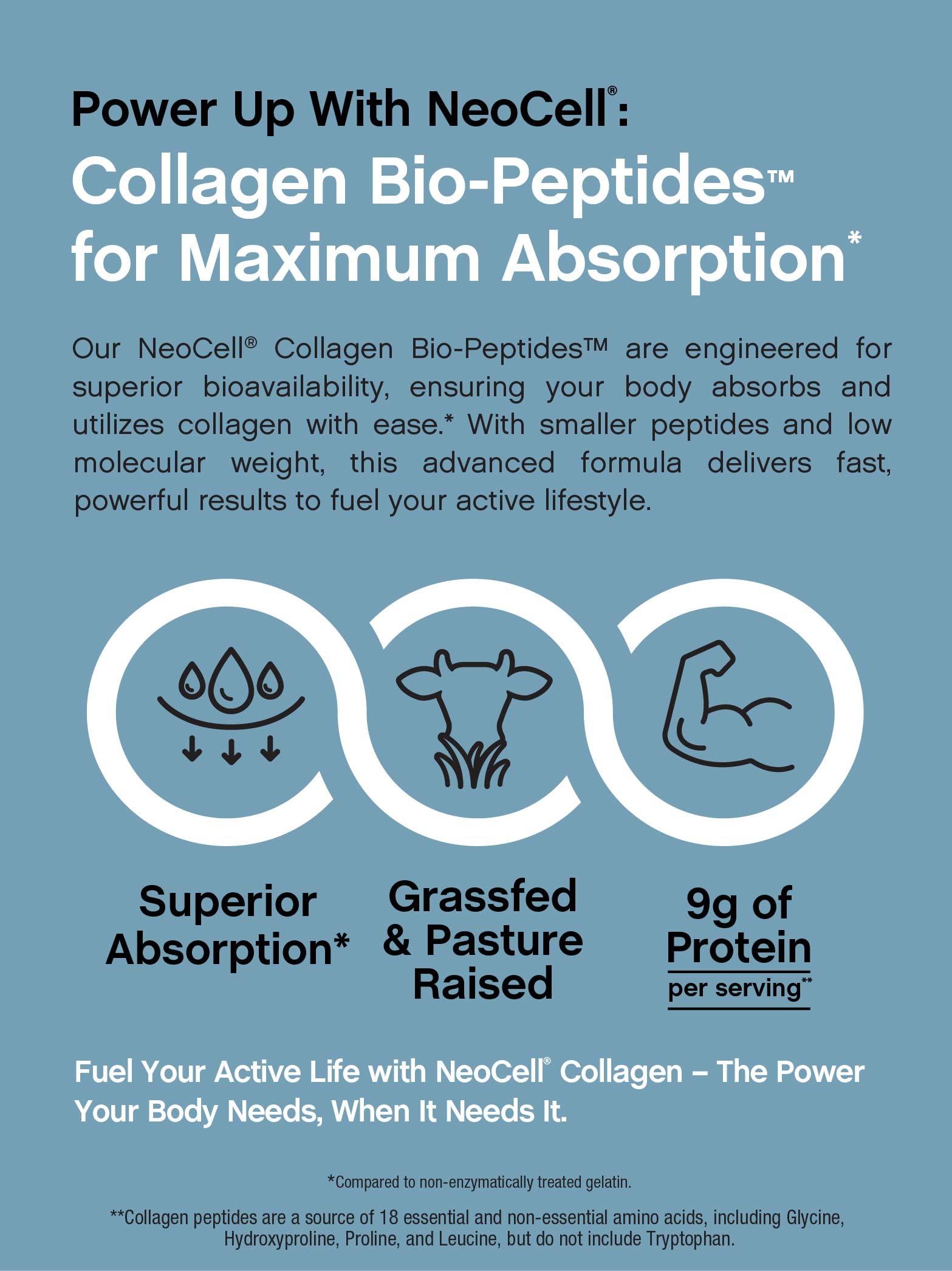 NeoCell Collagen Bio-Peptides measuring scoop included for precise dosing.