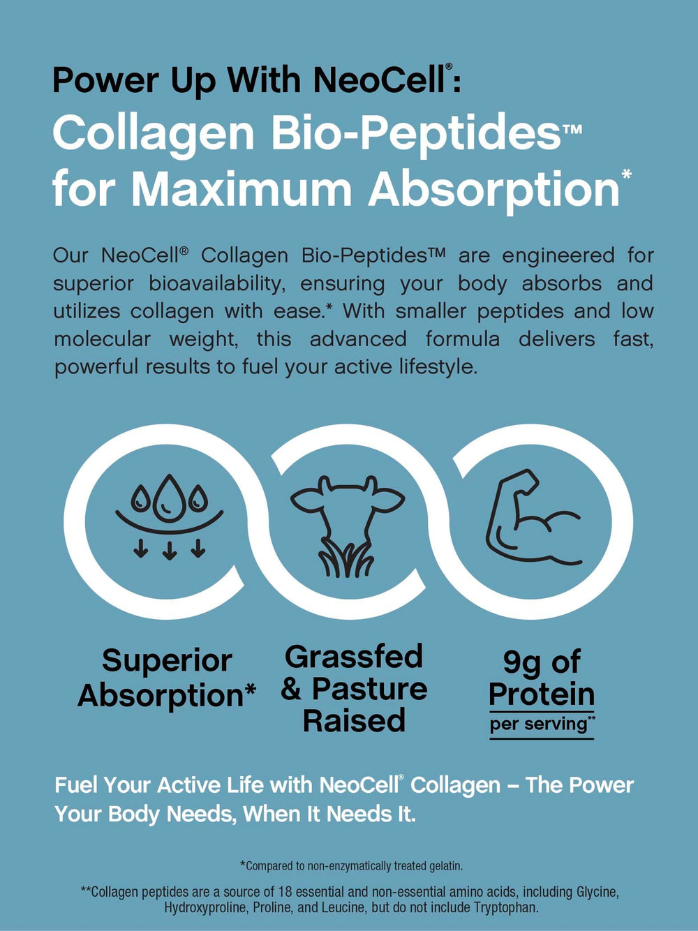 NeoCell Collagen Bio-Peptides measuring scoop included for precise dosing.