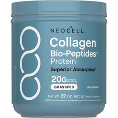 NeoCell Collagen Bio-Peptides tub on counter, easy mixing for daily beauty support.