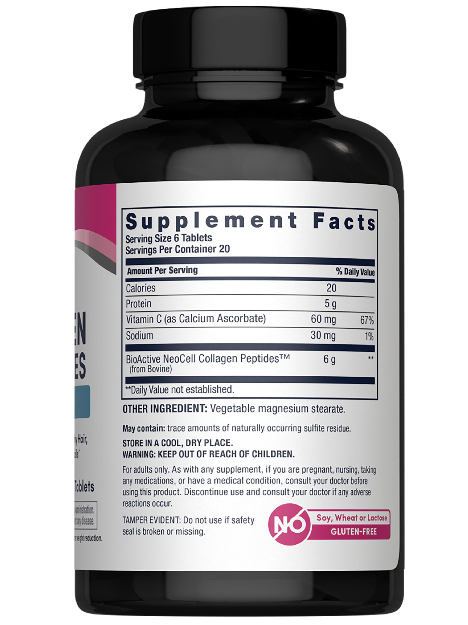 NeoCell Collagen Peptides tablets close-up for easy daily six-tablet use.